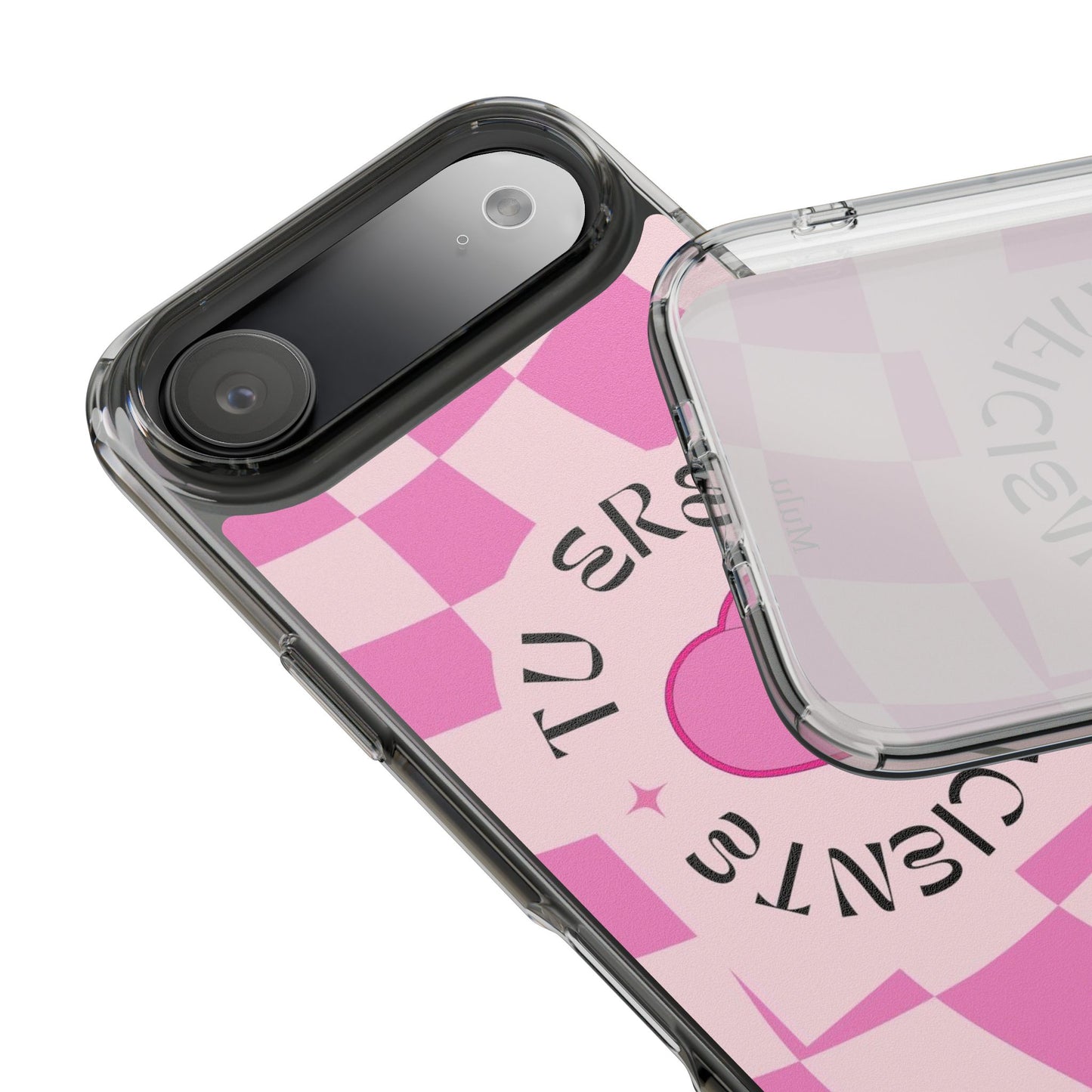 Clear Impact-Resistant Phone Case — Pink Checkerheart “Tu Eres Suficiente” Design
