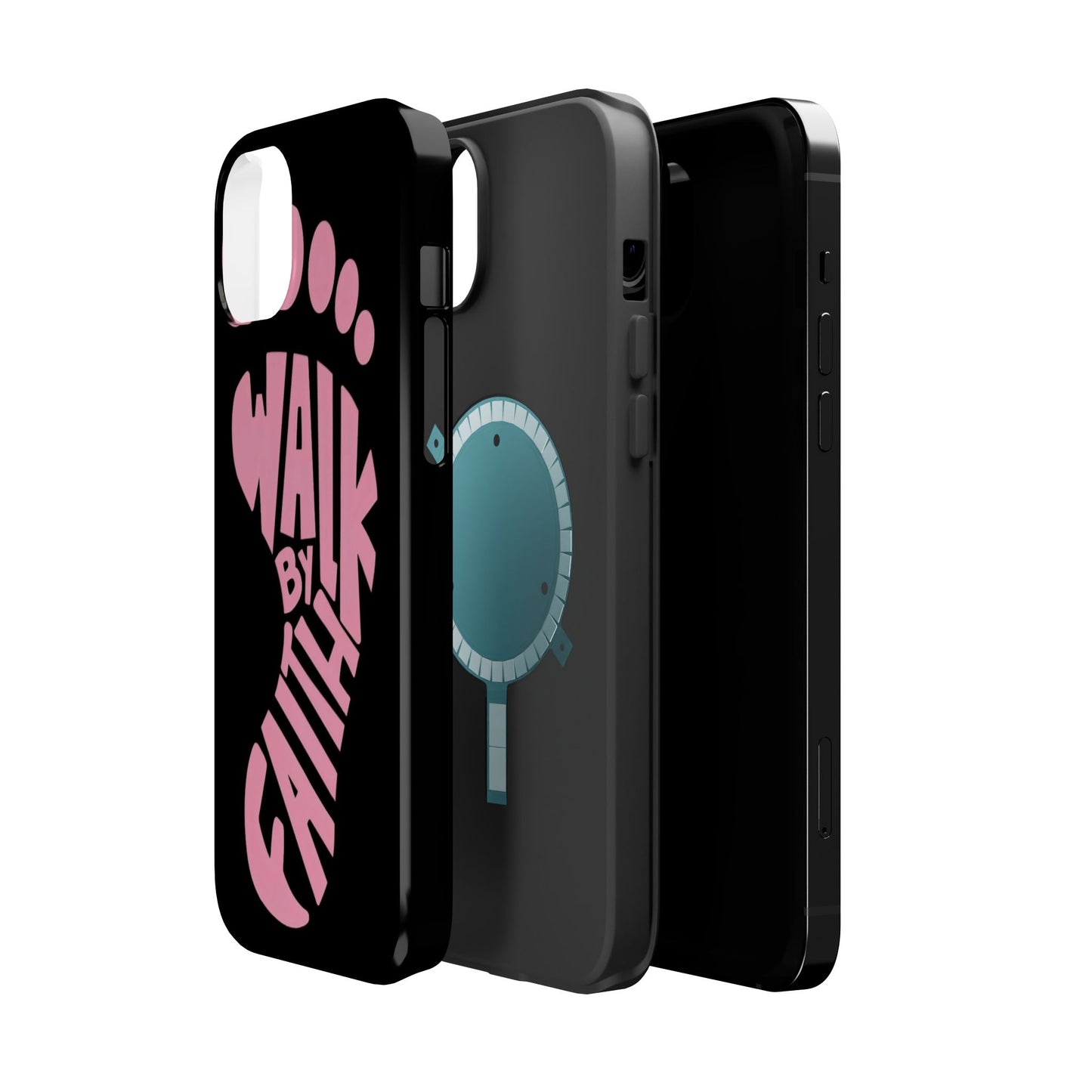 Phone Case — "Walk By Faith" Pink Footprint Magnetic Impact-Resistant Case