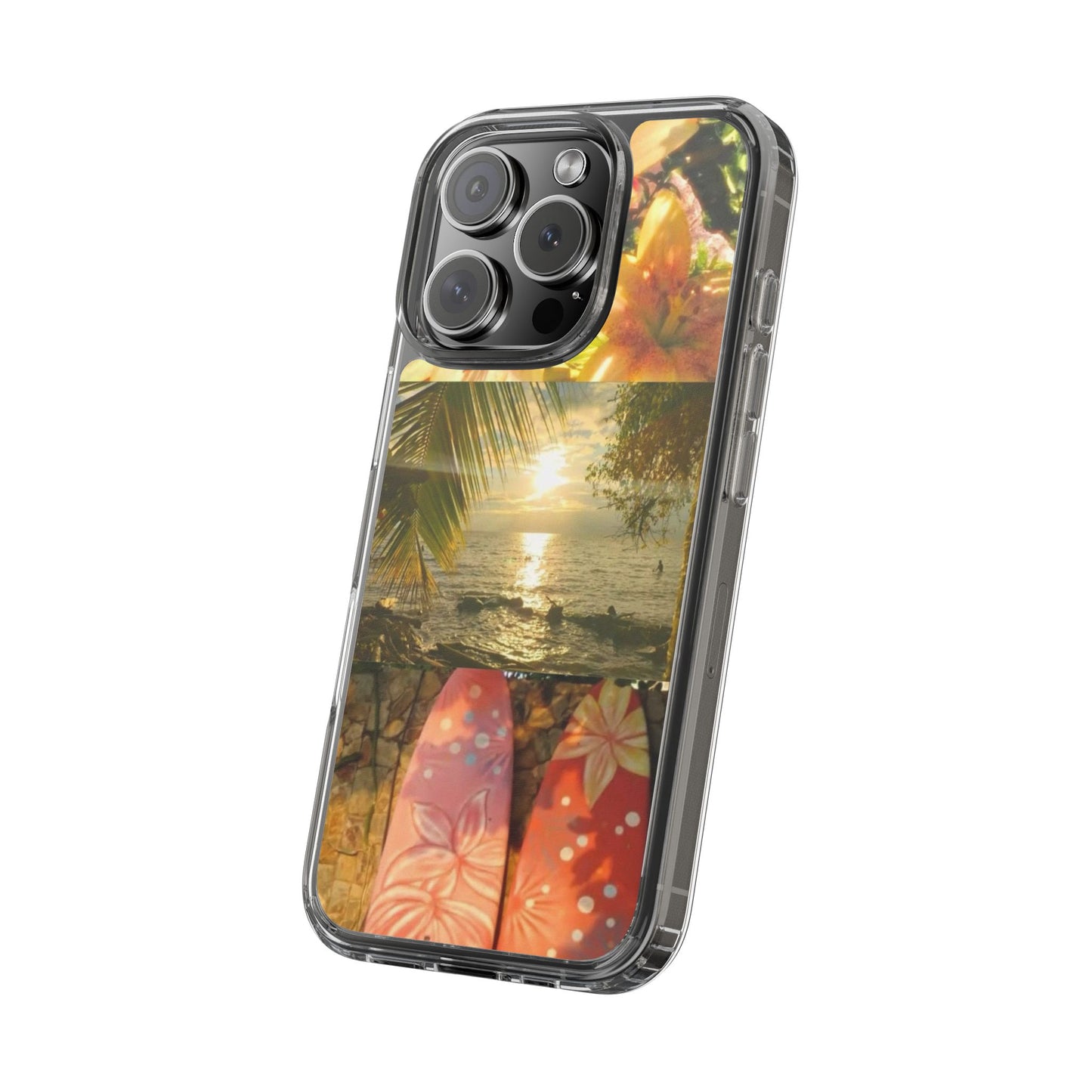 Tropical Sunset Phone Case — Floral Surfboard Clear iPhone Case