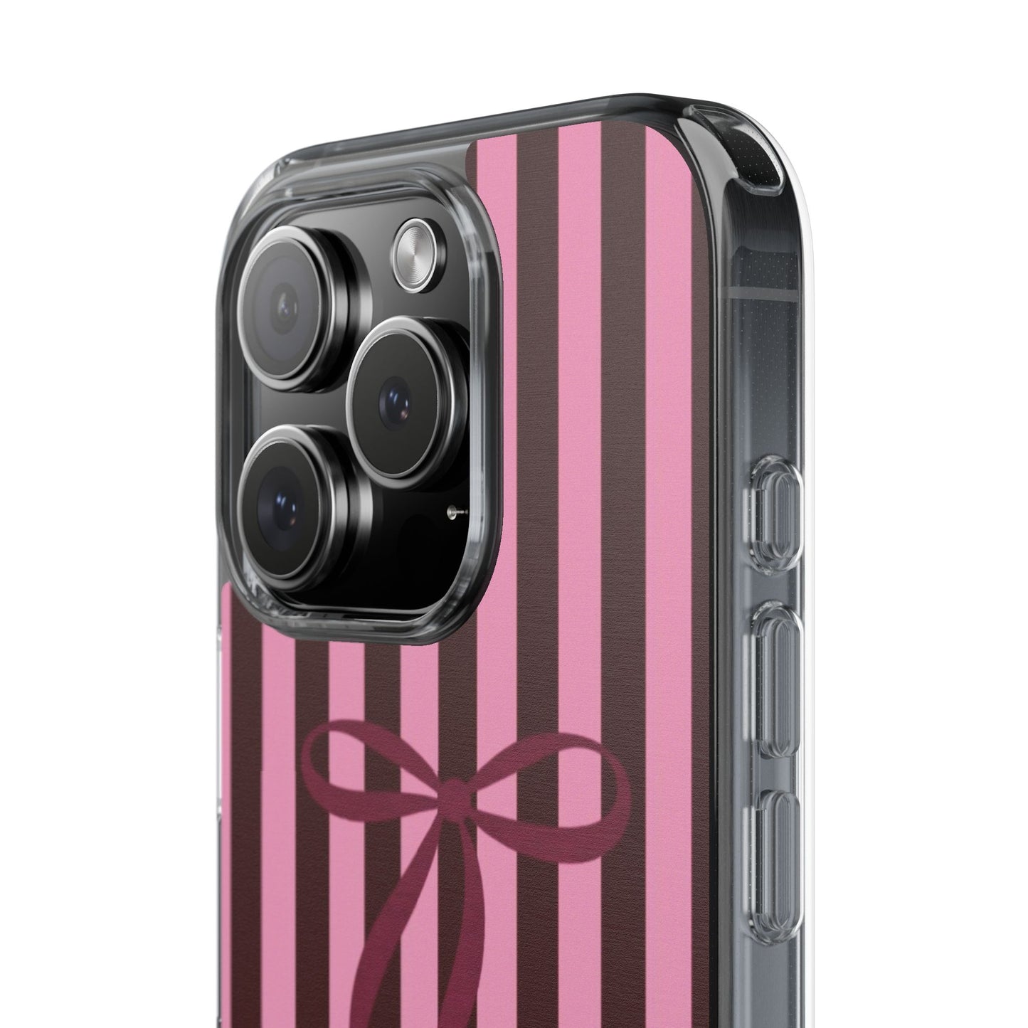 Pink Striped Ribbon Clear Impact-Resistant Phone Case