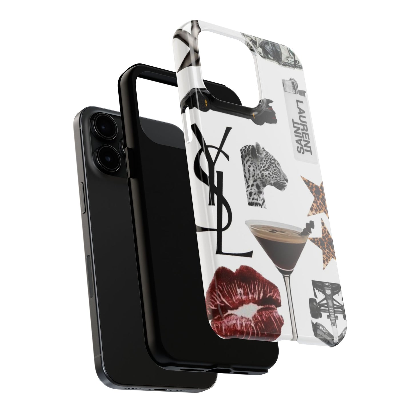 Tough Phone Case — Luxe Fashion Collage with Leopard, Martini & Kiss Print
