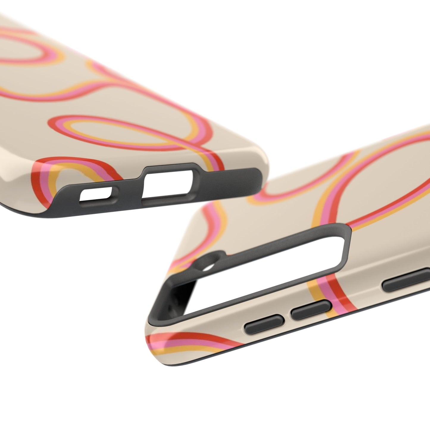 Retro Swirl Tough Phone Case — Beige Pink Orange Abstract Protection