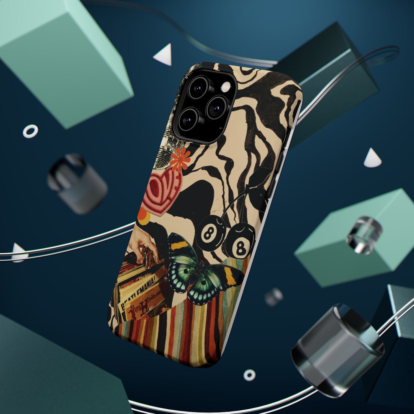 Phone Case — Retro Collage Magnetic Impact-Resistant Case with Butterfly & Zebra Print