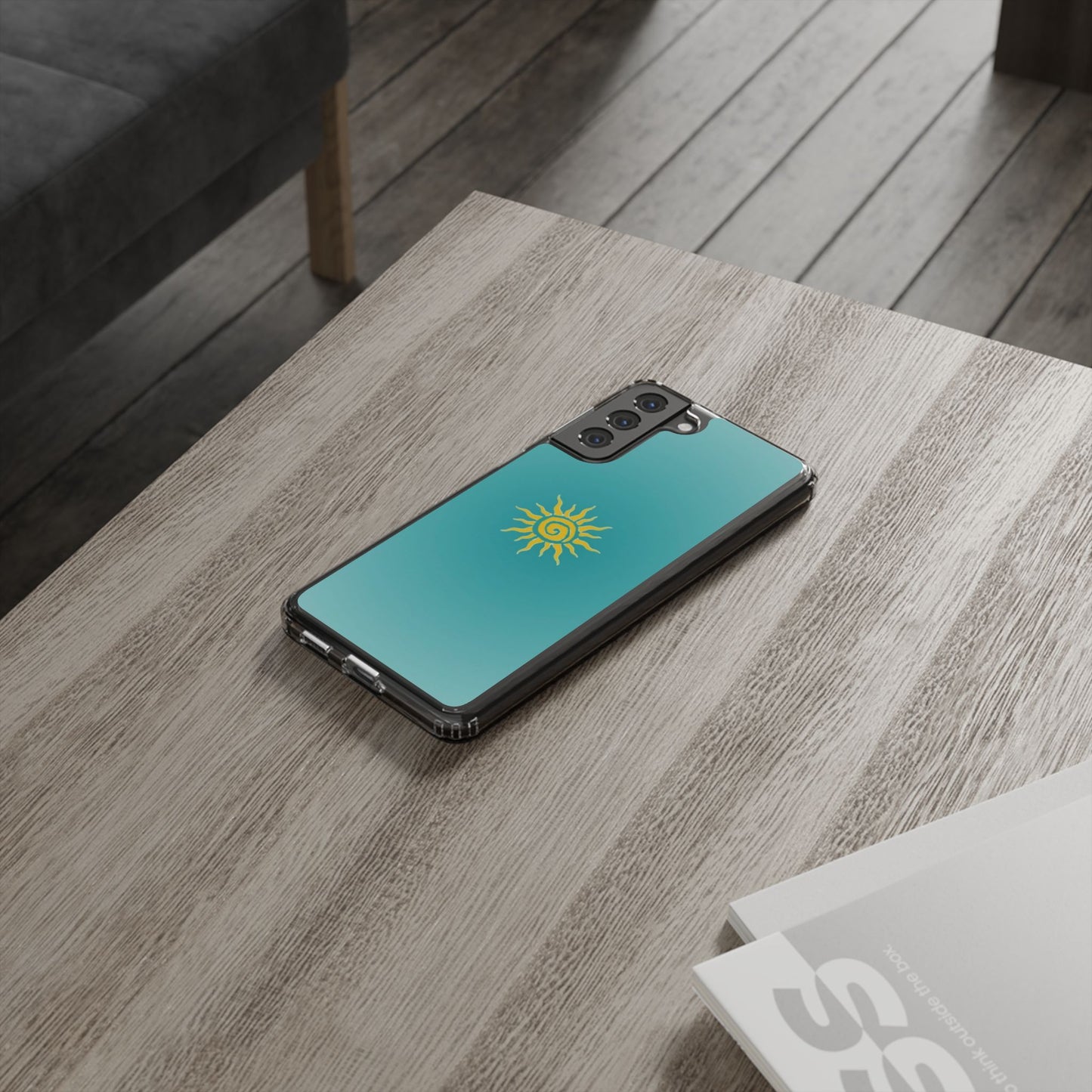 Clear Impact-Resistant Phone Case — Yellow Sun on Teal Gradient