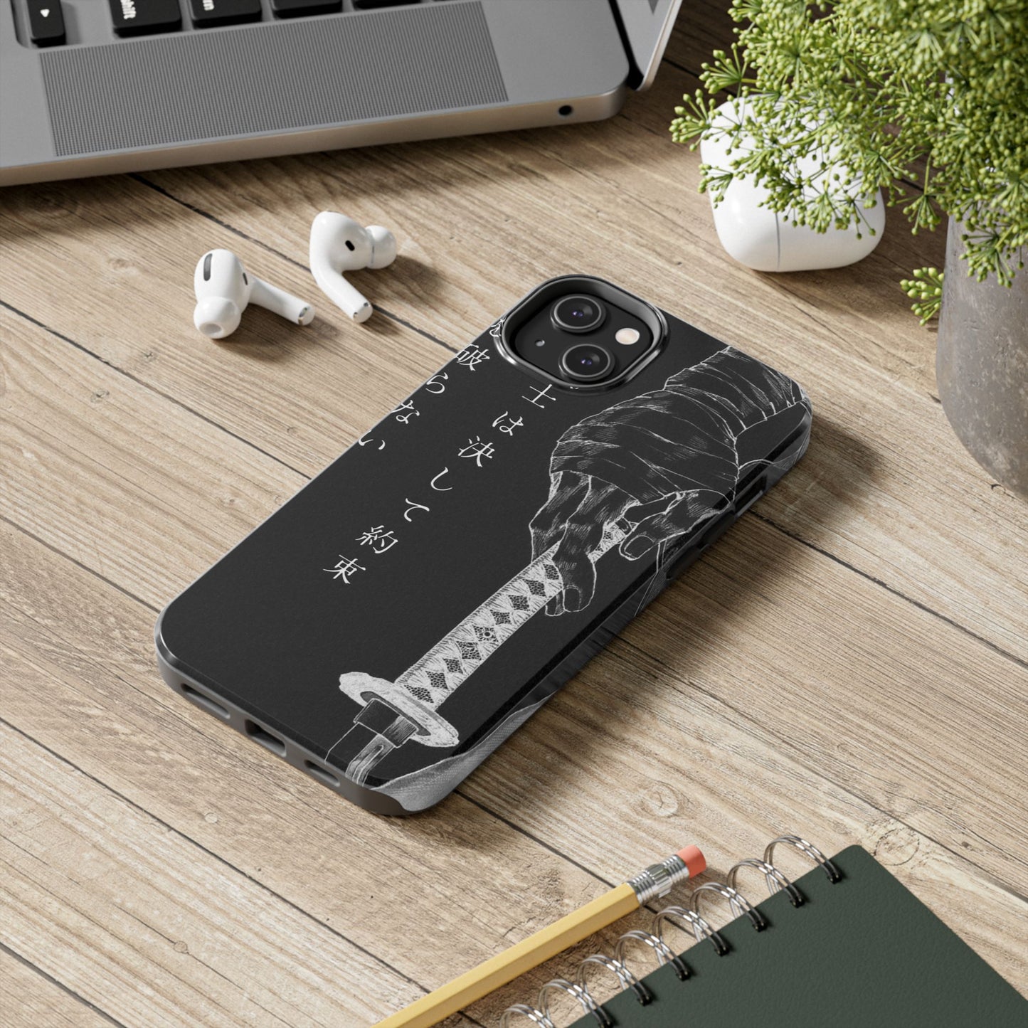 Samurai Vow Tough Phone Case — Black Katana Design with Japanese Text
