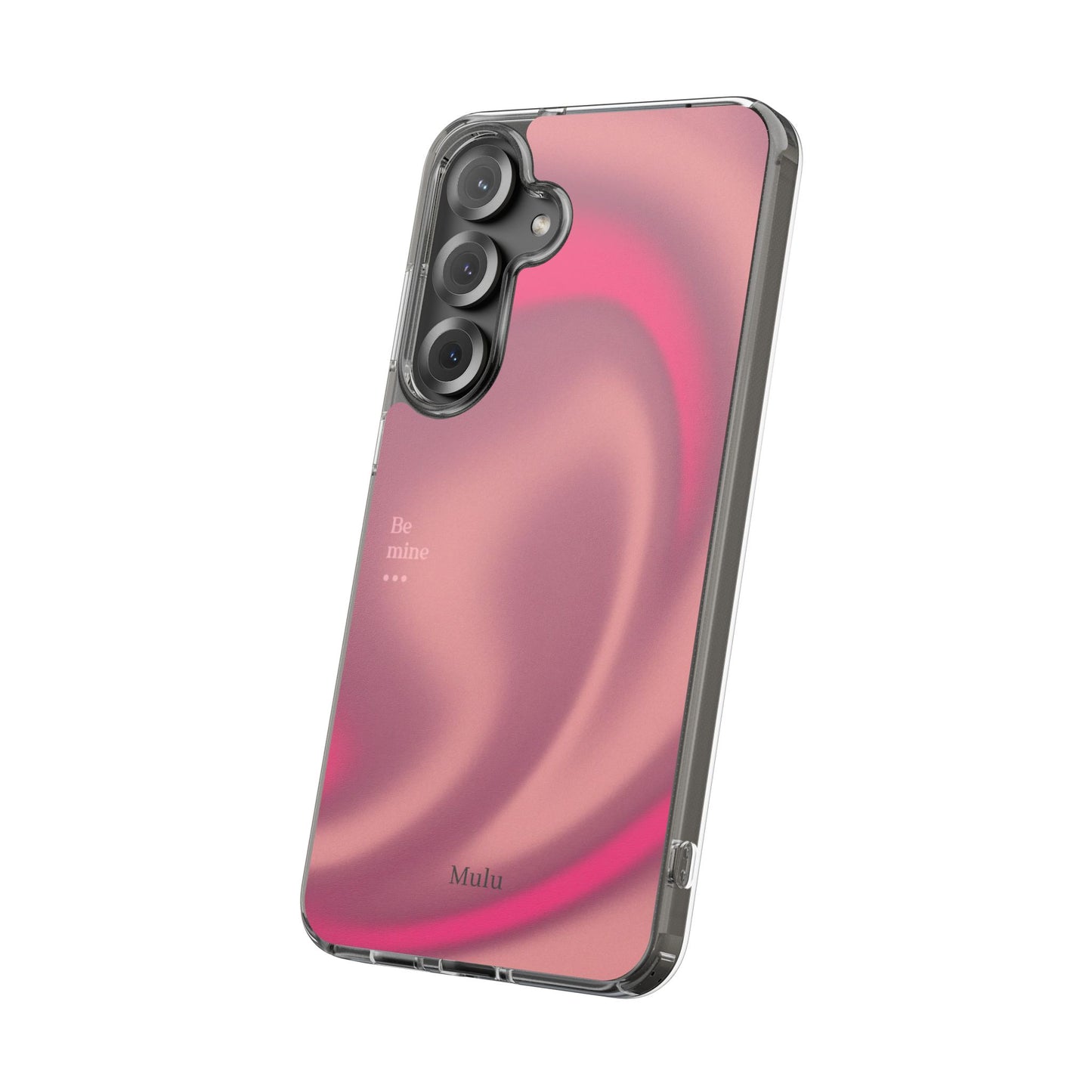 Clear Impact Phone Case — Pink Satin Swirl "Be mine" Design