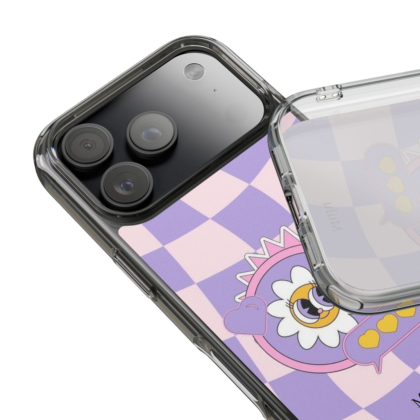 Clear Impact-Resistant Case — Cute Purple Checkerboard Dino with 'Mulu'