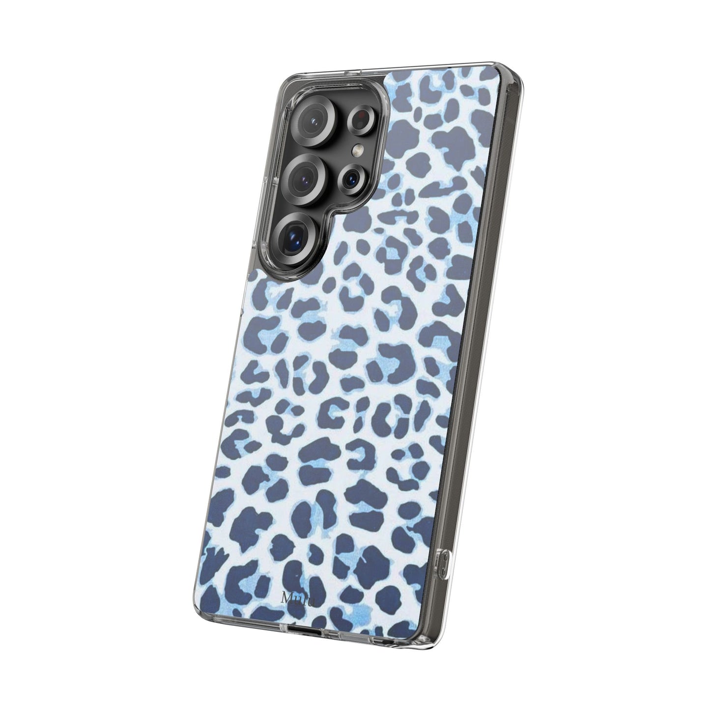 Clear Impact-Resistant Phone Case — Blue Watercolor Leopard Print