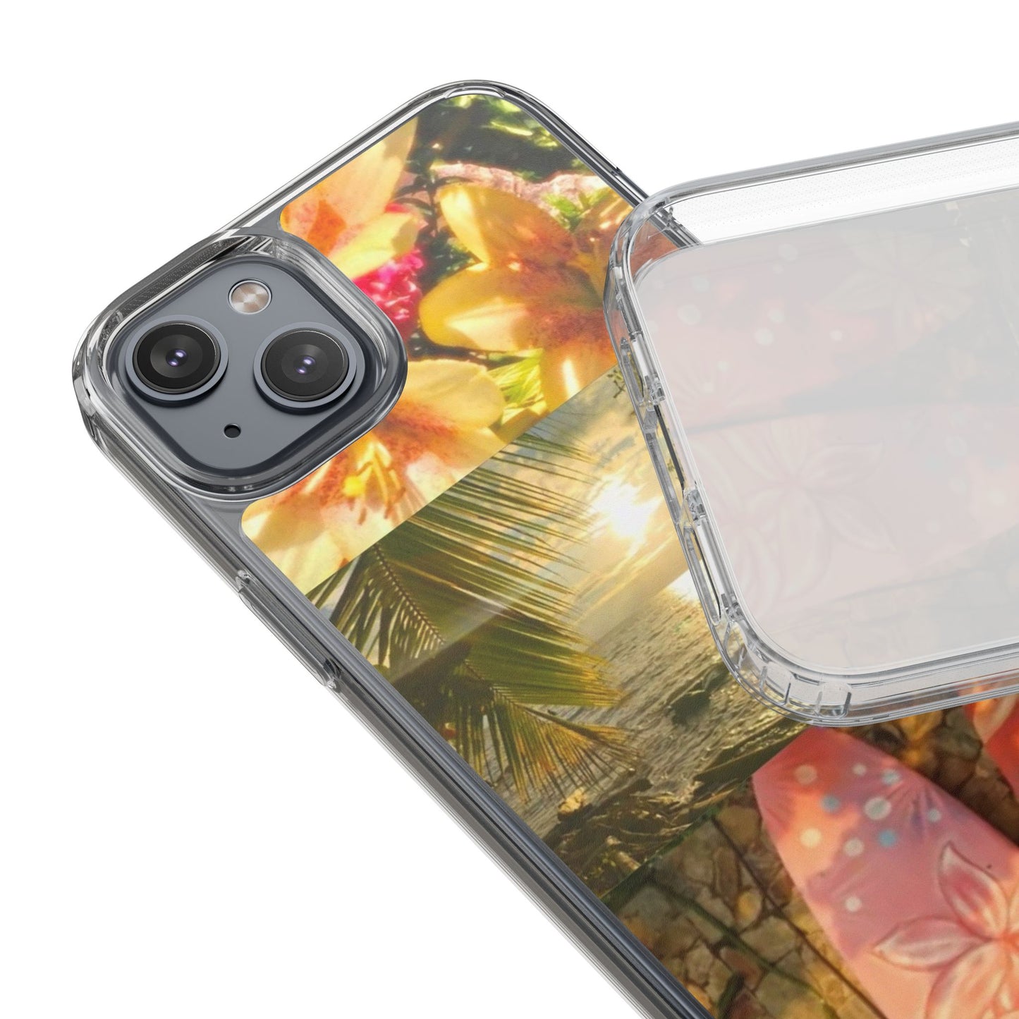 Tropical Sunset Phone Case — Floral Surfboard Clear iPhone Case