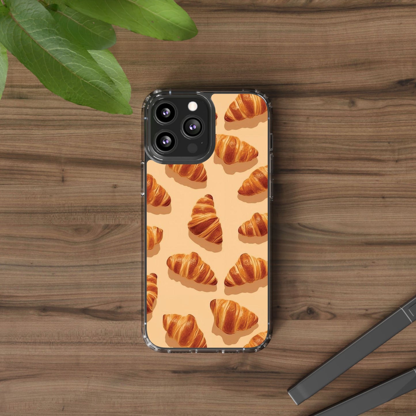 Croissant Pattern Clear Phone Case — Bakery-themed Transparent iPhone Cover