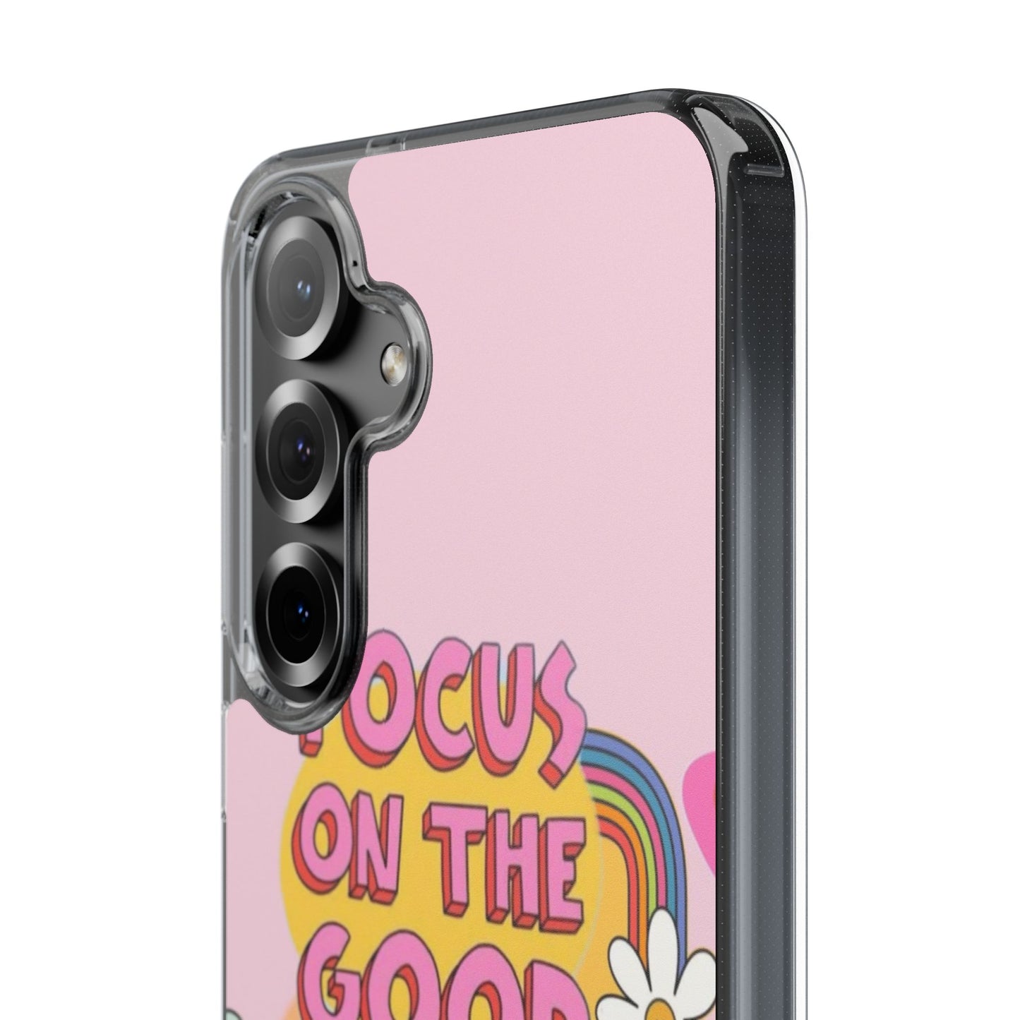 Clear Impact-Resistant Case — "Focus On The Good" Retro Floral Phone Cover