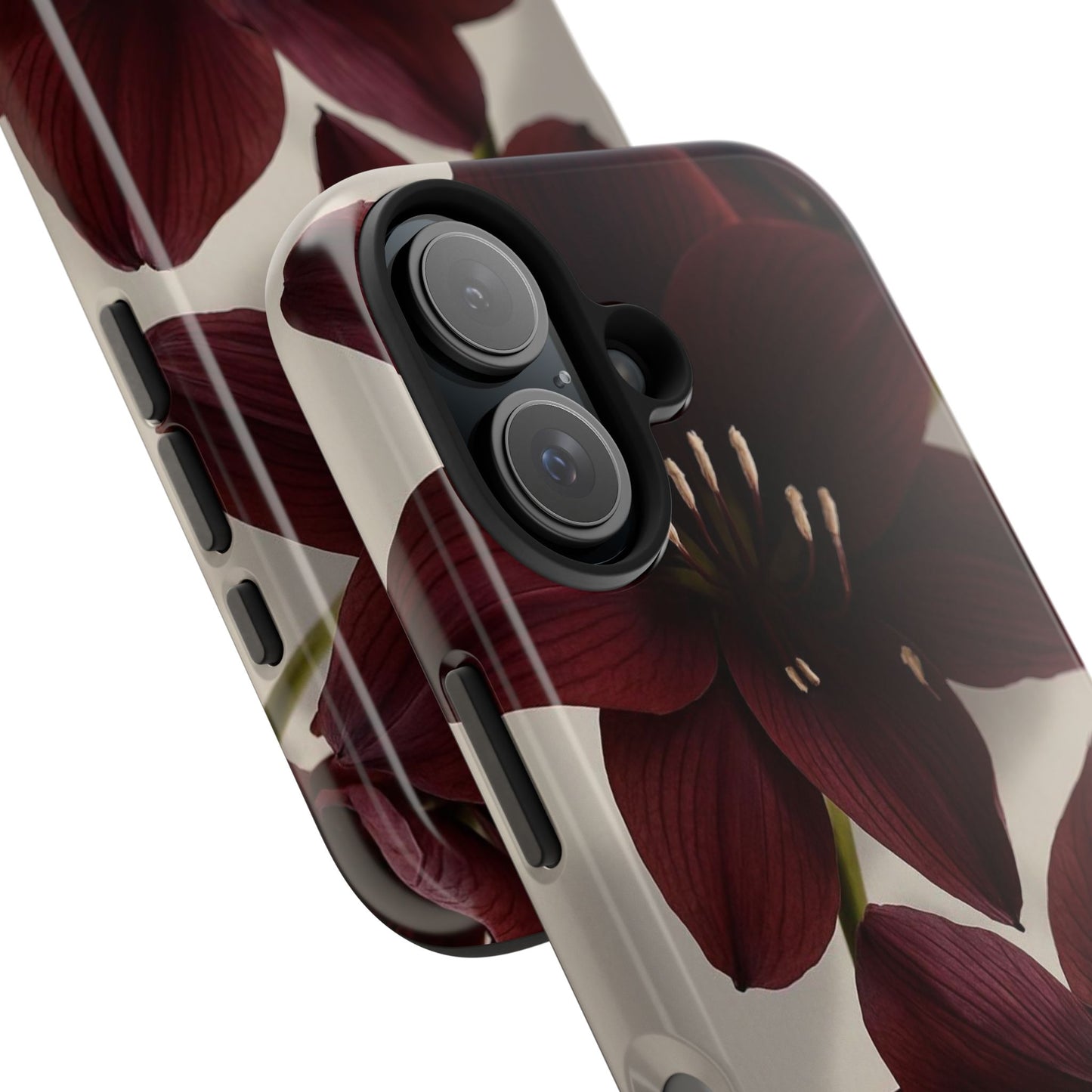 Amaryllis Noir Tough Phone Case — Dark Burgundy Floral Protective Cover