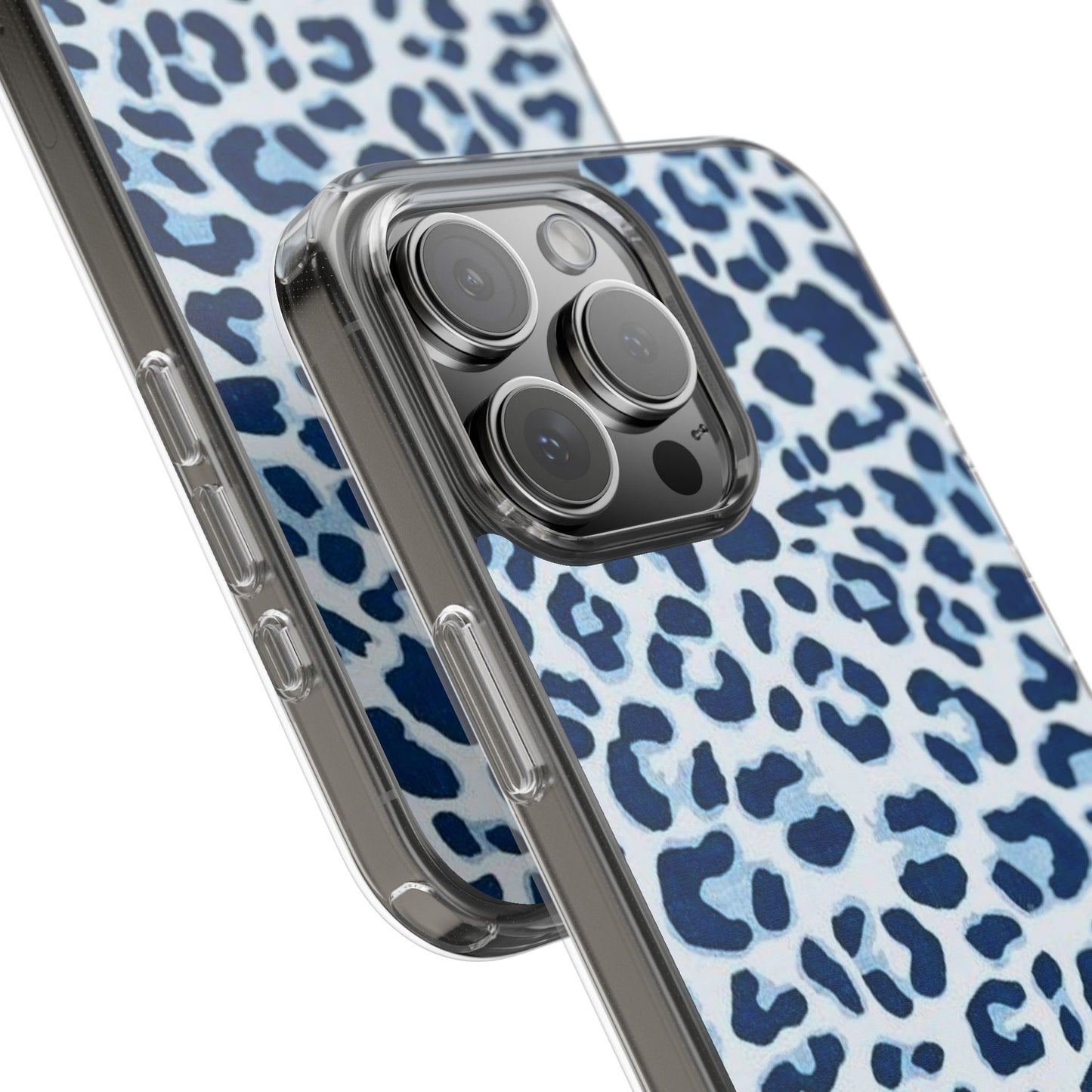 Clear Impact-Resistant Phone Case — Blue Watercolor Leopard Print