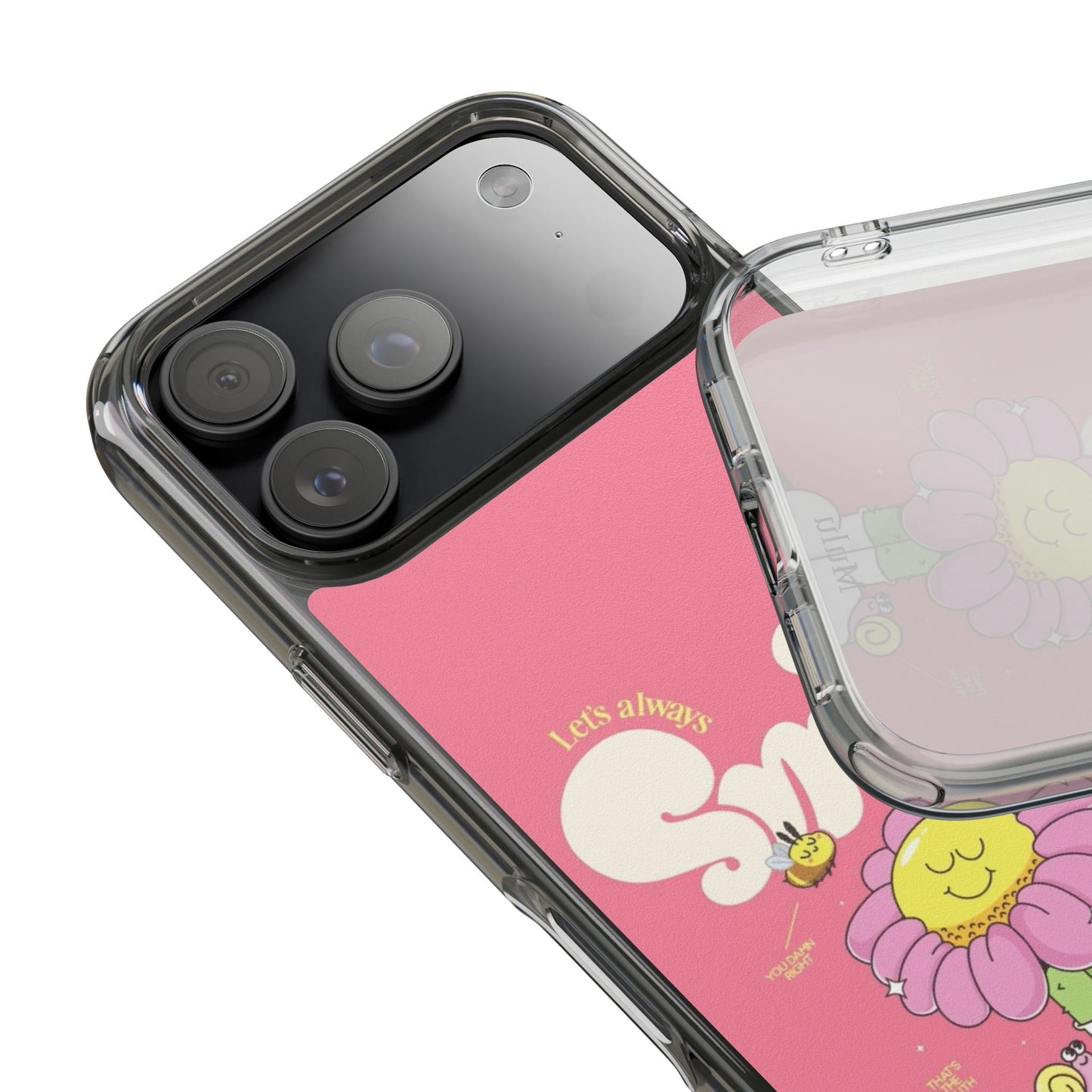 Clear Impact-Resistant Phone Case — Pink 'Smile' Flower Design