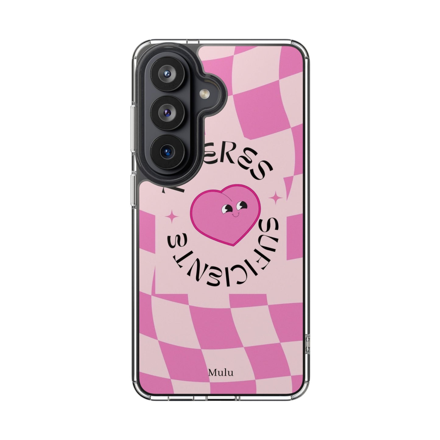 Clear Impact-Resistant Phone Case — Pink Checkerheart “Tu Eres Suficiente” Design