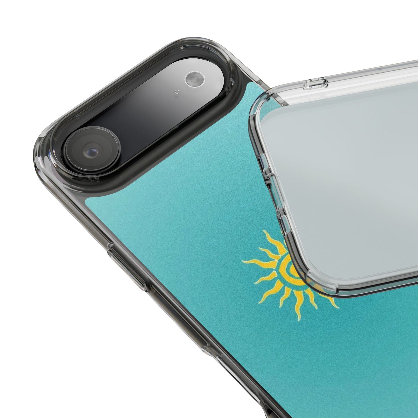 Clear Impact-Resistant Phone Case — Yellow Sun on Teal Gradient