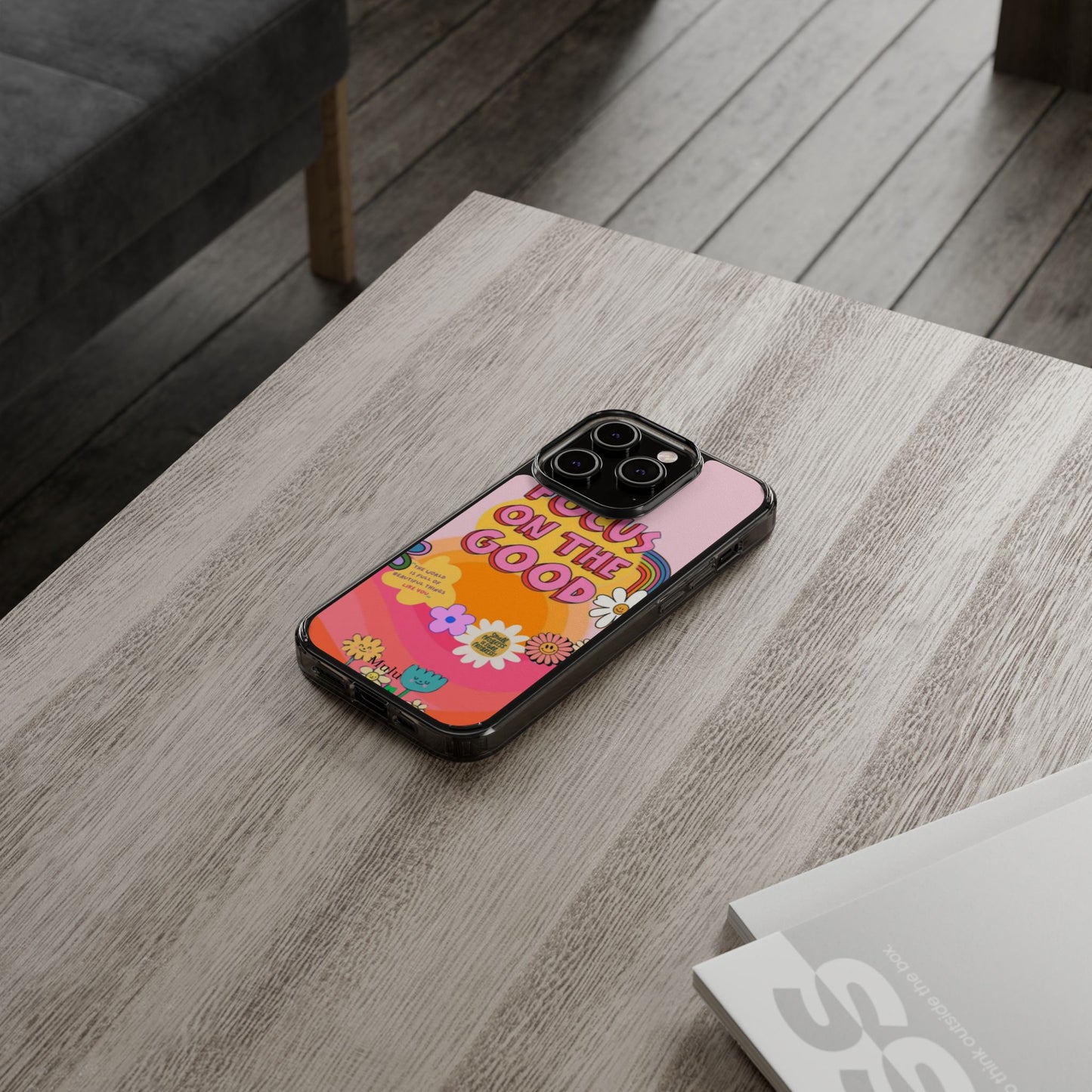 Clear Impact-Resistant Case — "Focus On The Good" Retro Floral Phone Cover