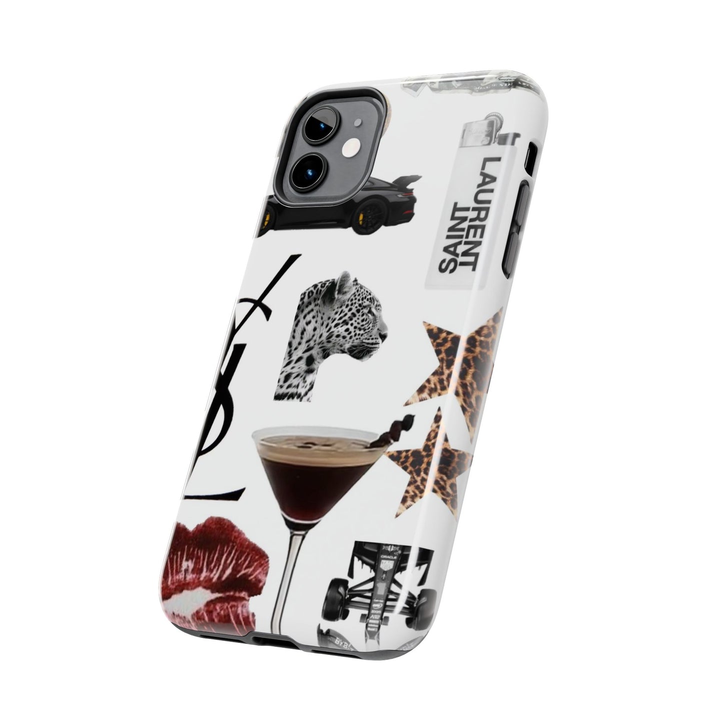 Tough Phone Case — Luxe Fashion Collage with Leopard, Martini & Kiss Print