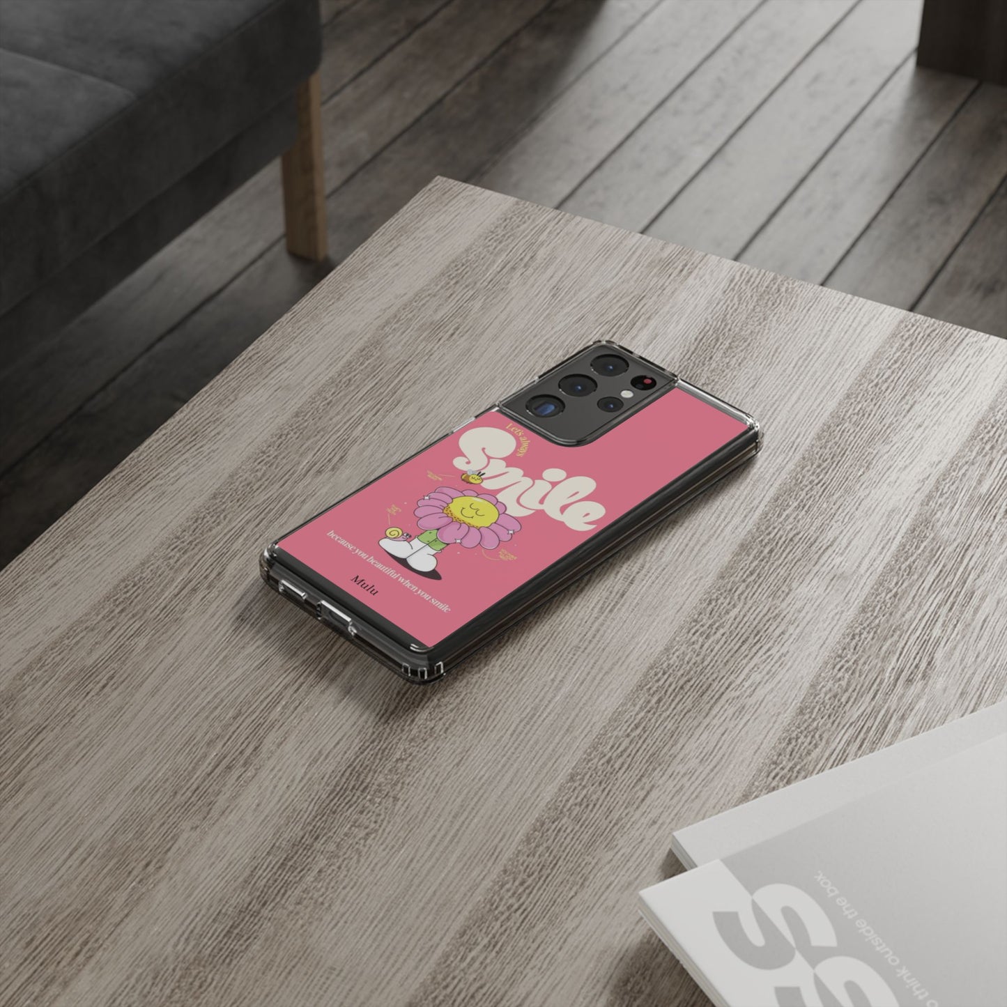 Clear Impact-Resistant Phone Case — Pink 'Smile' Flower Design