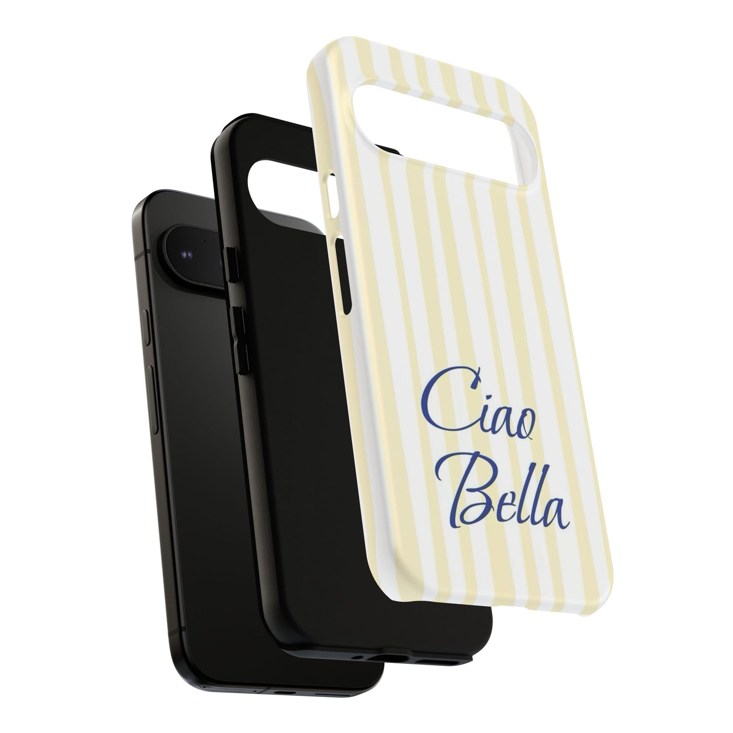 Ciao Bella Phone Case – Striped Elegant Italian Script Protective Cover