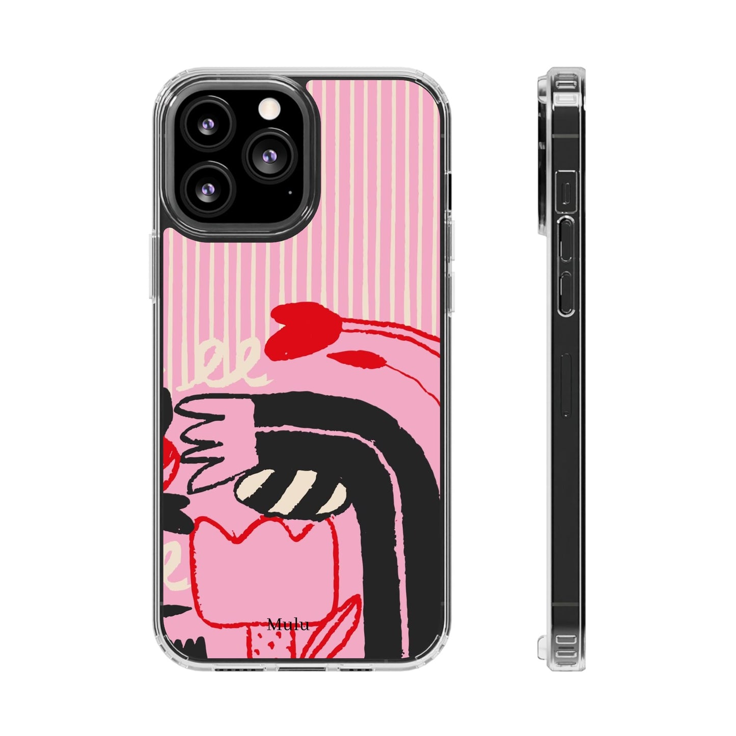 Clear Impact-Resistant Case — Pink Cute Heart Cartoon Design