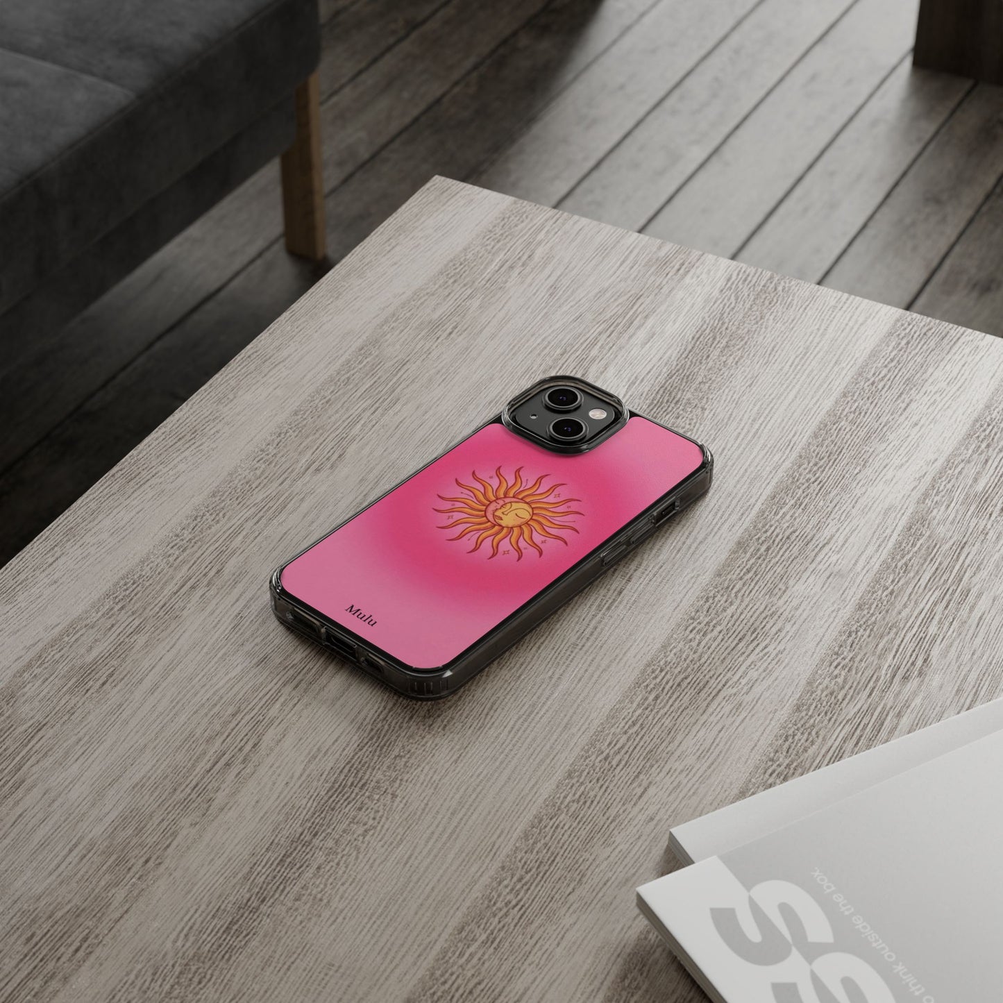 Pink Sun Phone Case — Radiant Sunburst Impact-Resistant Clear Case