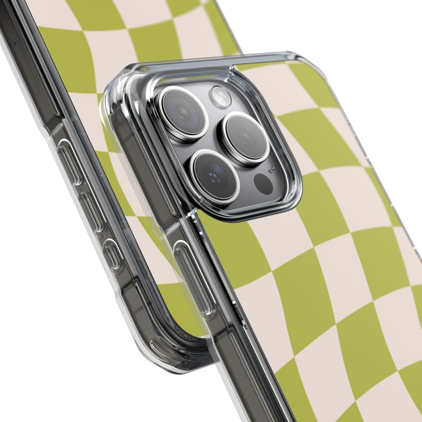 Clear Magnetic Phone Case — Olive Retro Check Pattern