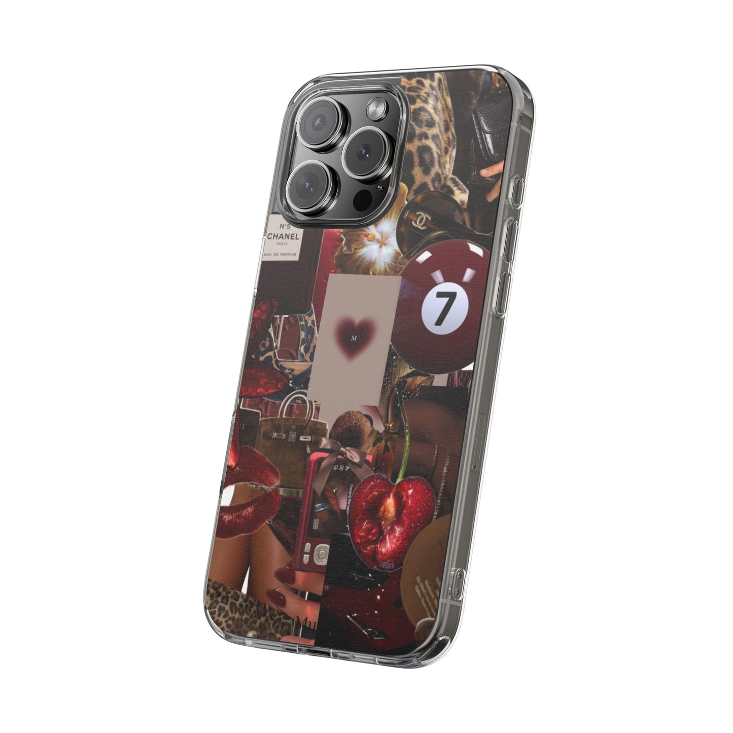 Clear Impact-Resistant Phone Case — Retro Cherry Collage Design