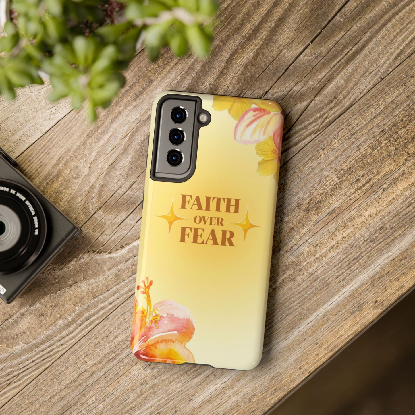 Faith Over Fear Tough Phone Case — Floral Yellow Protective Cover