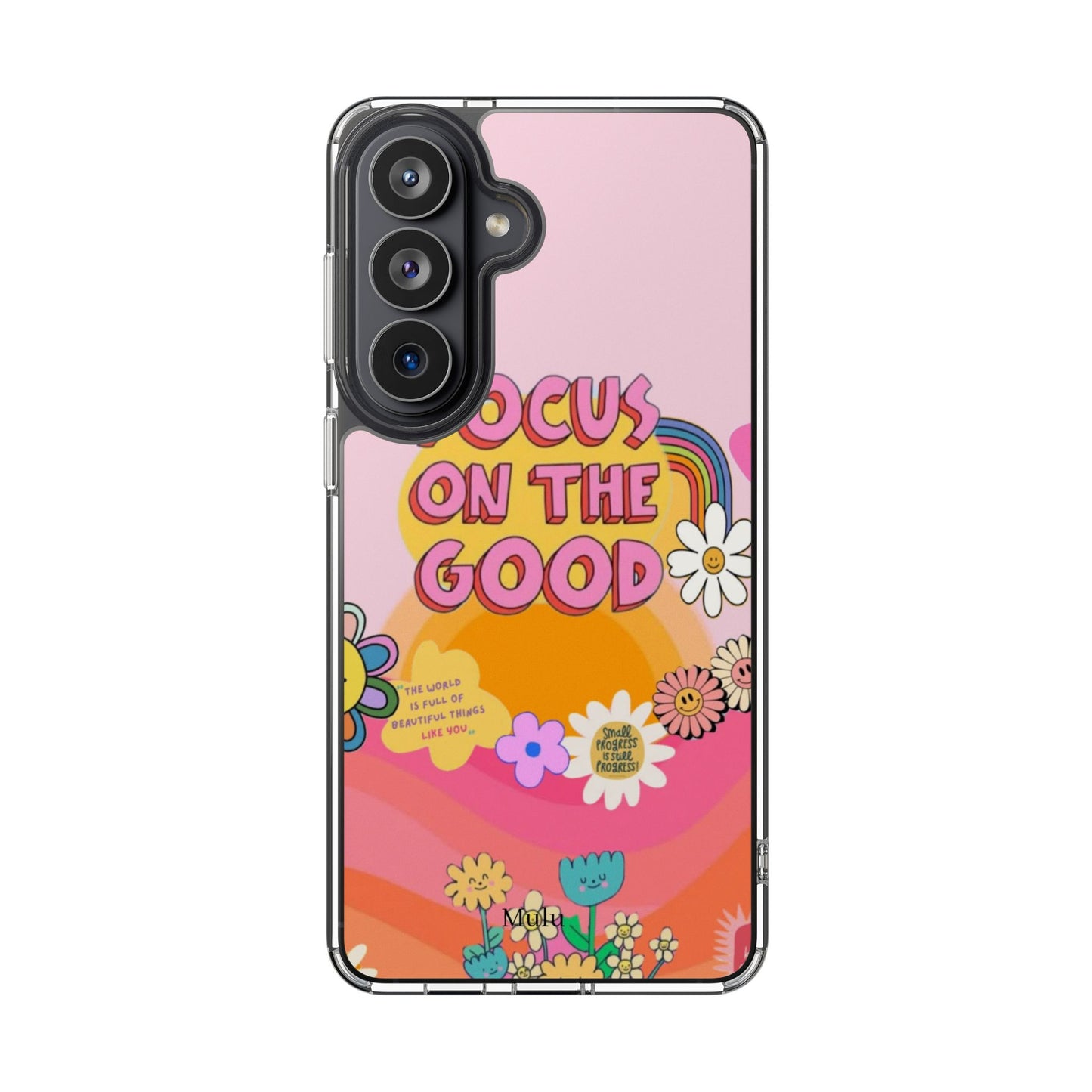 Clear Impact-Resistant Case — "Focus On The Good" Retro Floral Phone Cover