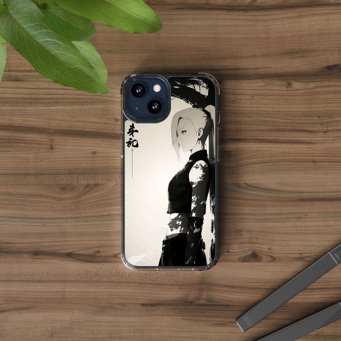 Anime Samurai Clear Phone Case — Monochrome Sumi-E Style