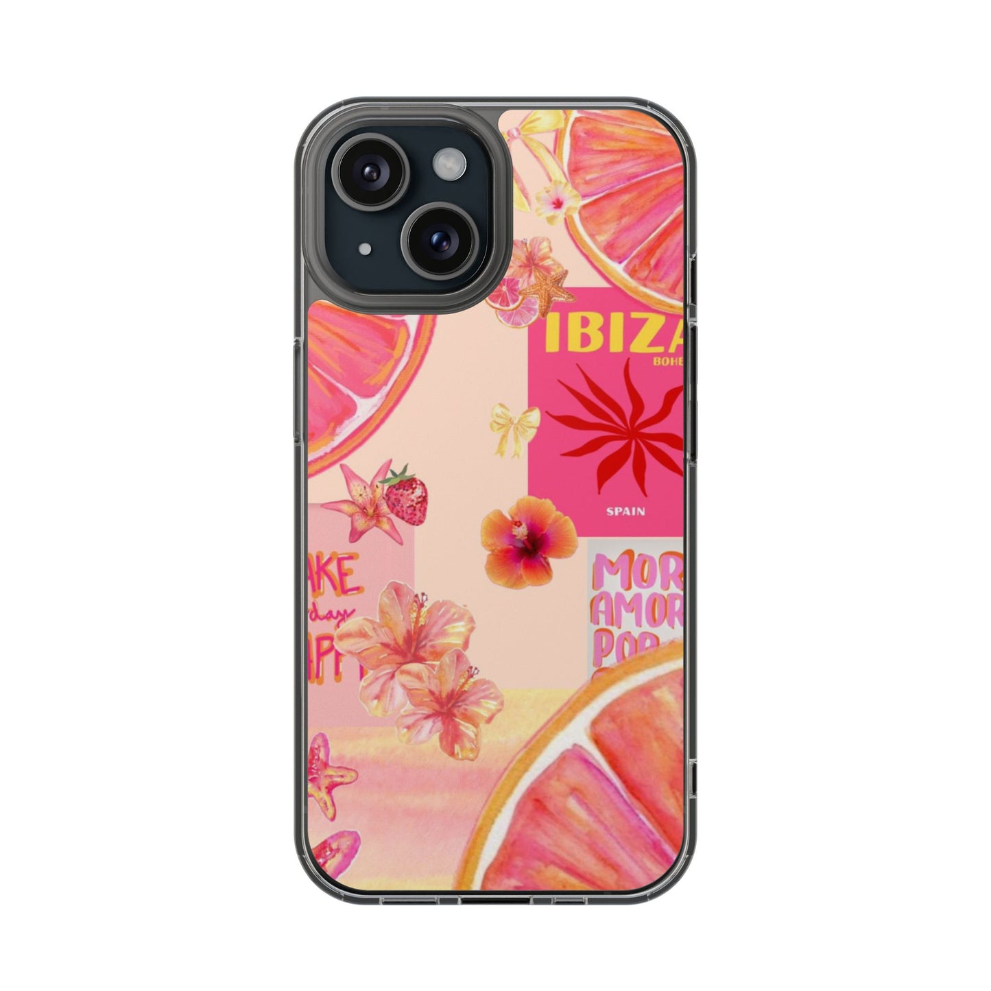 Clear Impact Phone Case — Pink Ibiza Citrus Floral Design
