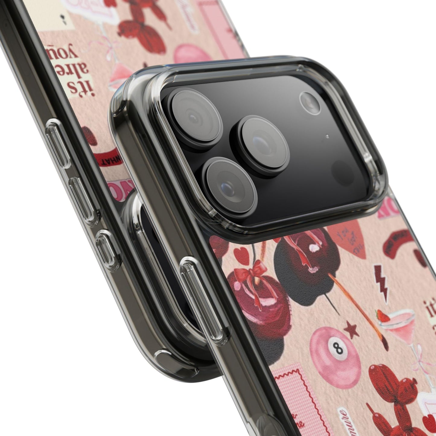 Clear Impact-Resistant Phone Case — Retro Cherry & Sticker Collage