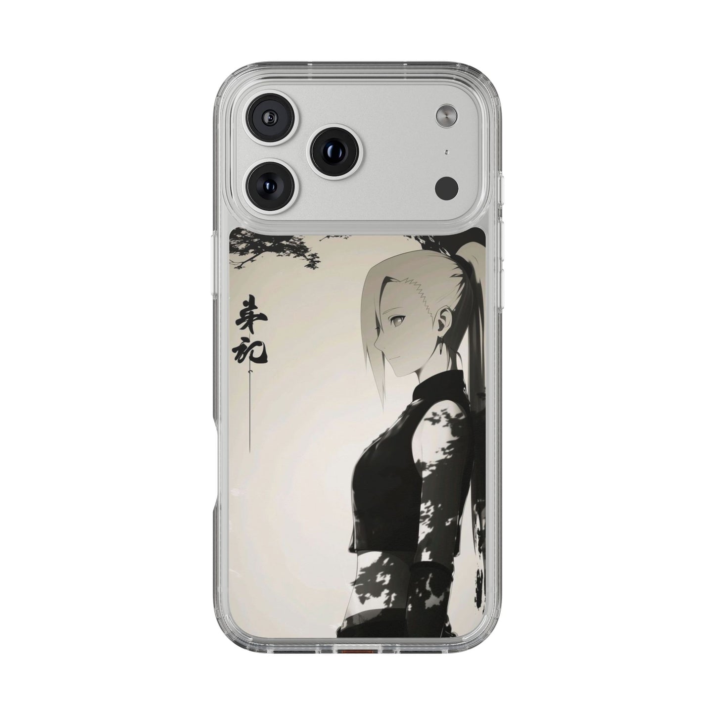 Anime Samurai Clear Phone Case — Monochrome Sumi-E Style