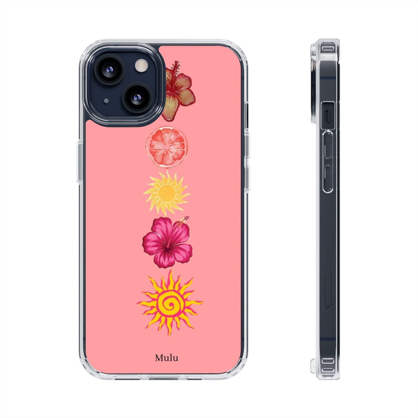 Clear Impact-Resistant Phone Case — Tropical Sun & Hibiscus Floral Design