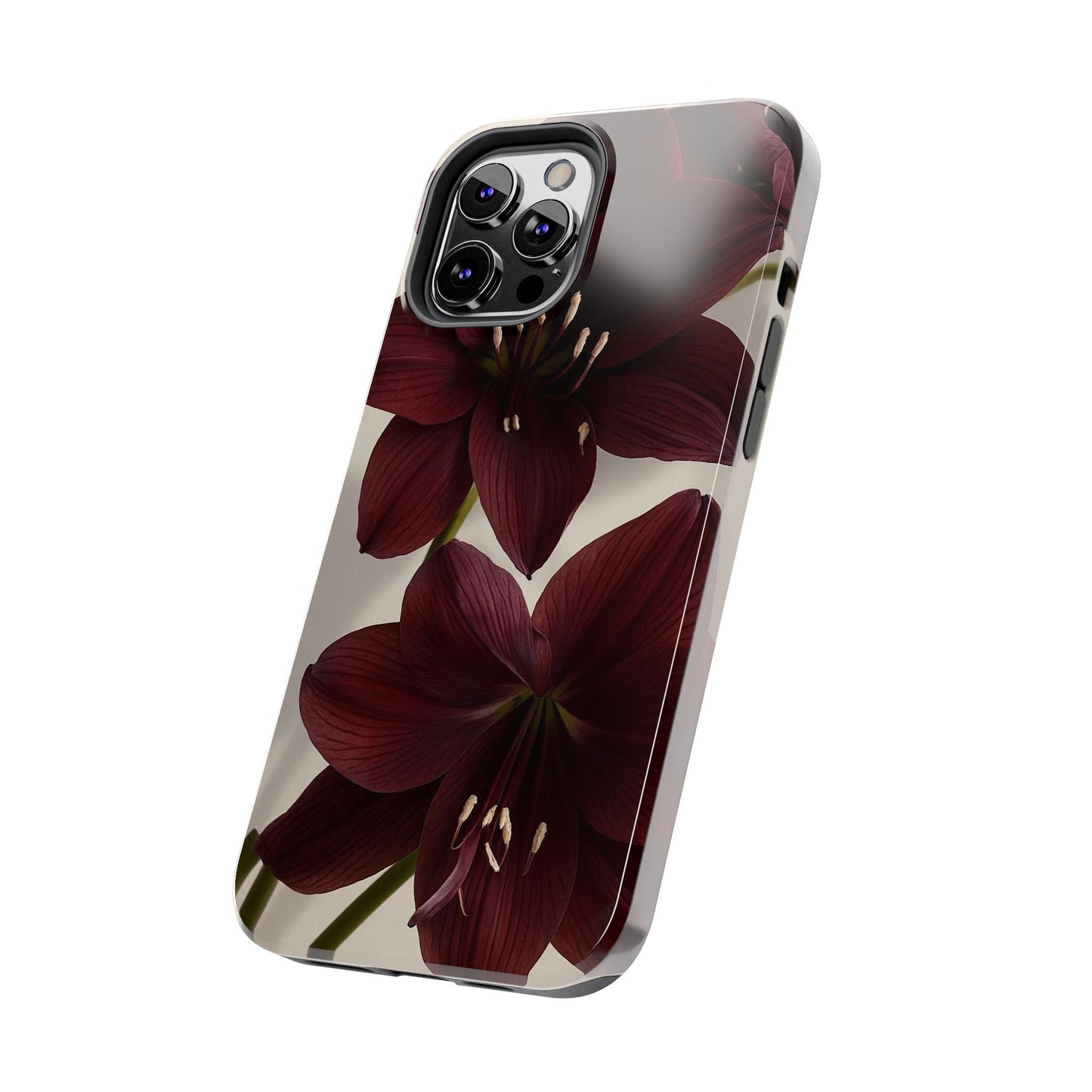 Amaryllis Noir Tough Phone Case — Dark Burgundy Floral Protective Cover
