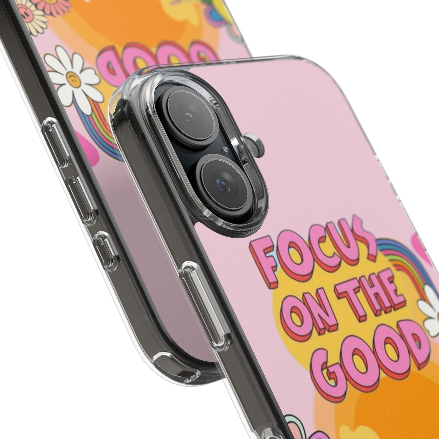 Clear Impact-Resistant Case — "Focus On The Good" Retro Floral Phone Cover