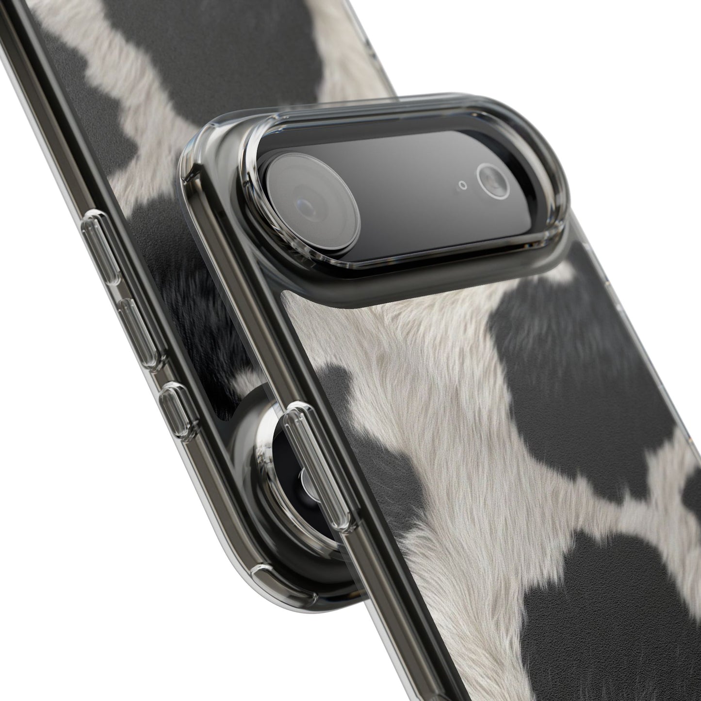 Cow Print Clear Impact Phone Case — Faux Fur Black & White Protection