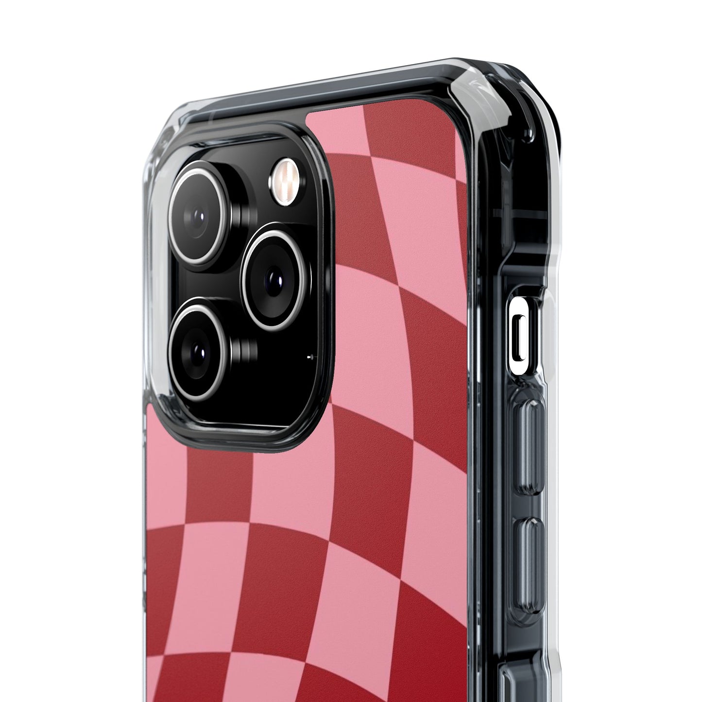 Clear Magnetic Phone Case — Red & Pink Wavy Check Pattern