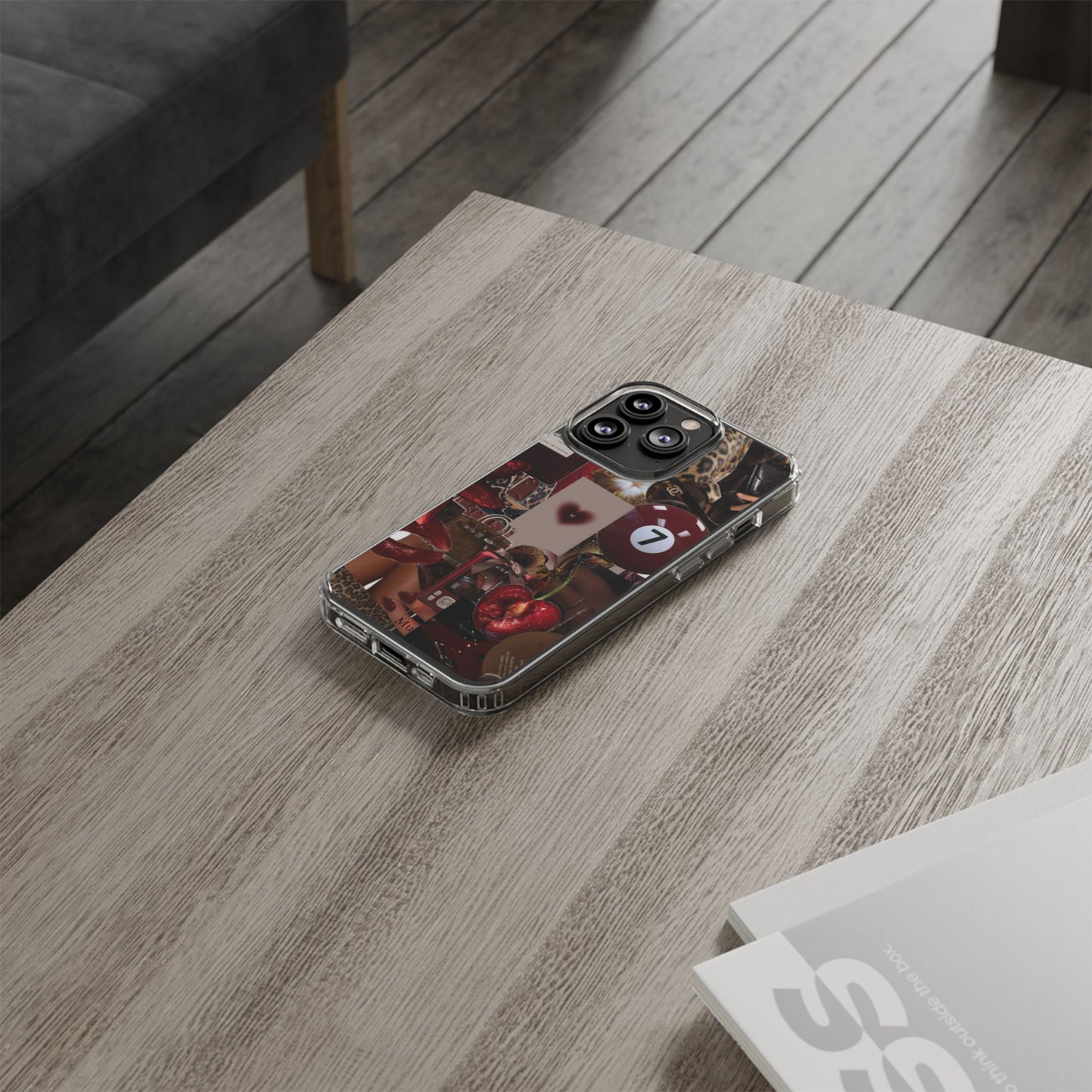 Clear Impact-Resistant Phone Case — Retro Cherry Collage Design