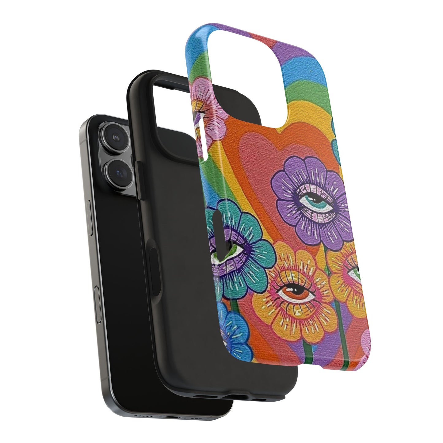 Psychedelic Eye Flower Tough Phone Case — Retro Rainbow Protective iPhone Cover