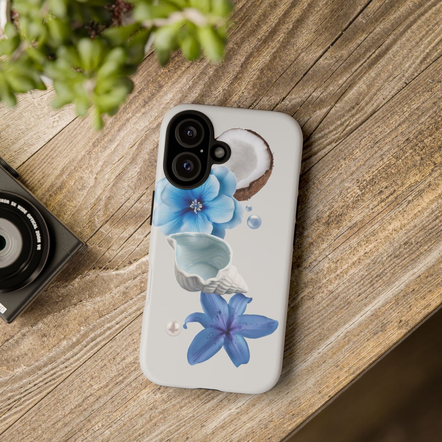 Tropical Blue Floral Phone Case — Coconut, Shell & Starfish Design