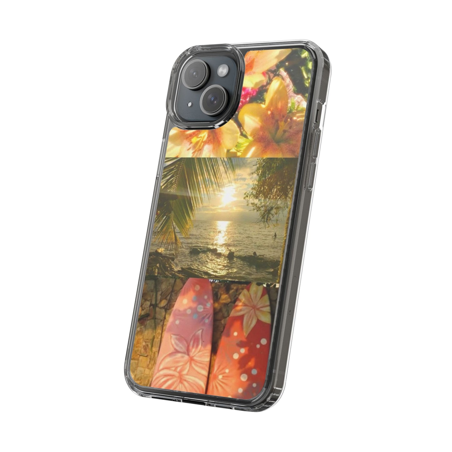 Tropical Sunset Phone Case — Floral Surfboard Clear iPhone Case