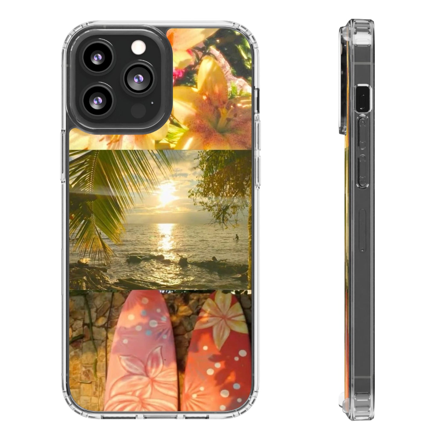 Tropical Sunset Phone Case — Floral Surfboard Clear iPhone Case