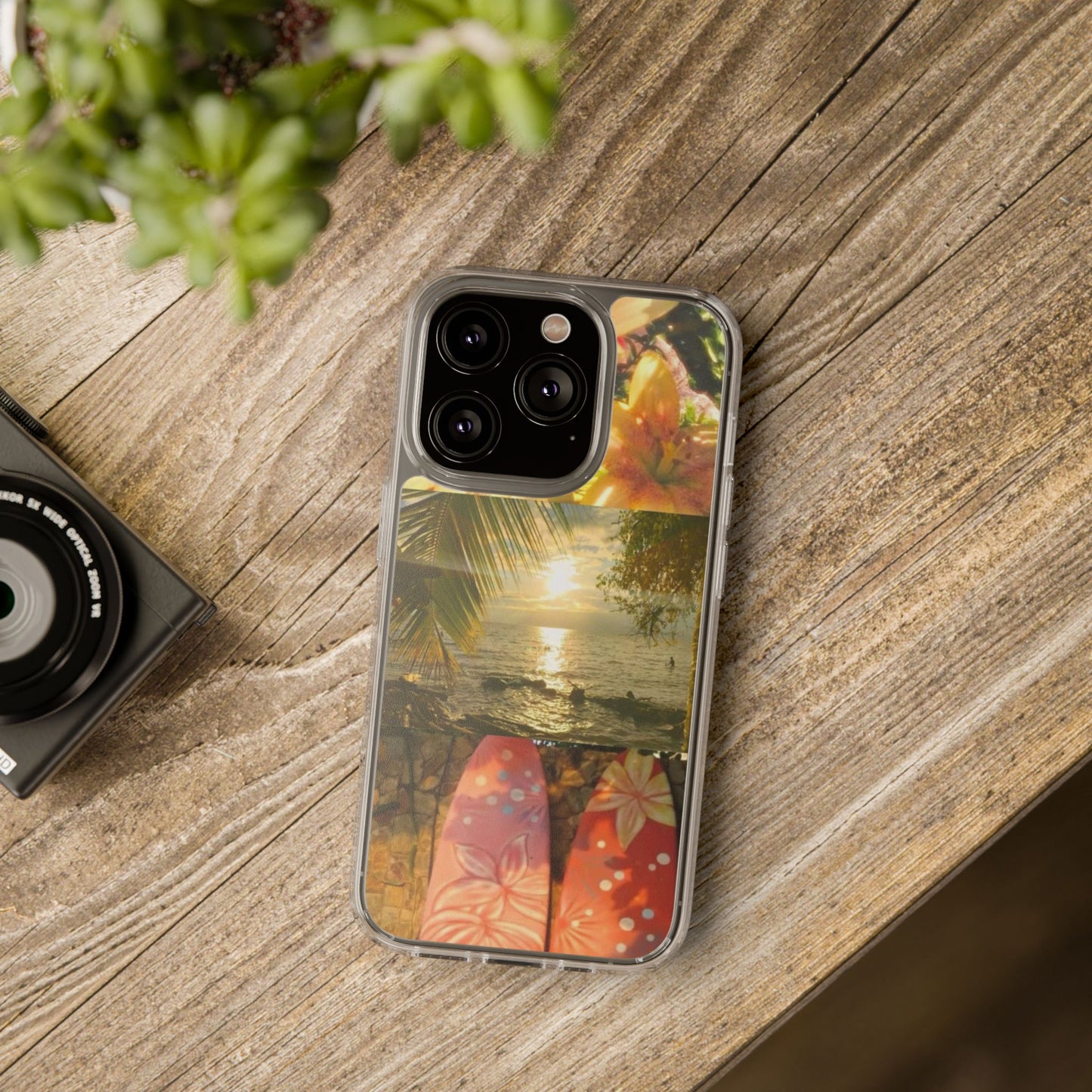 Tropical Sunset Phone Case — Floral Surfboard Clear iPhone Case