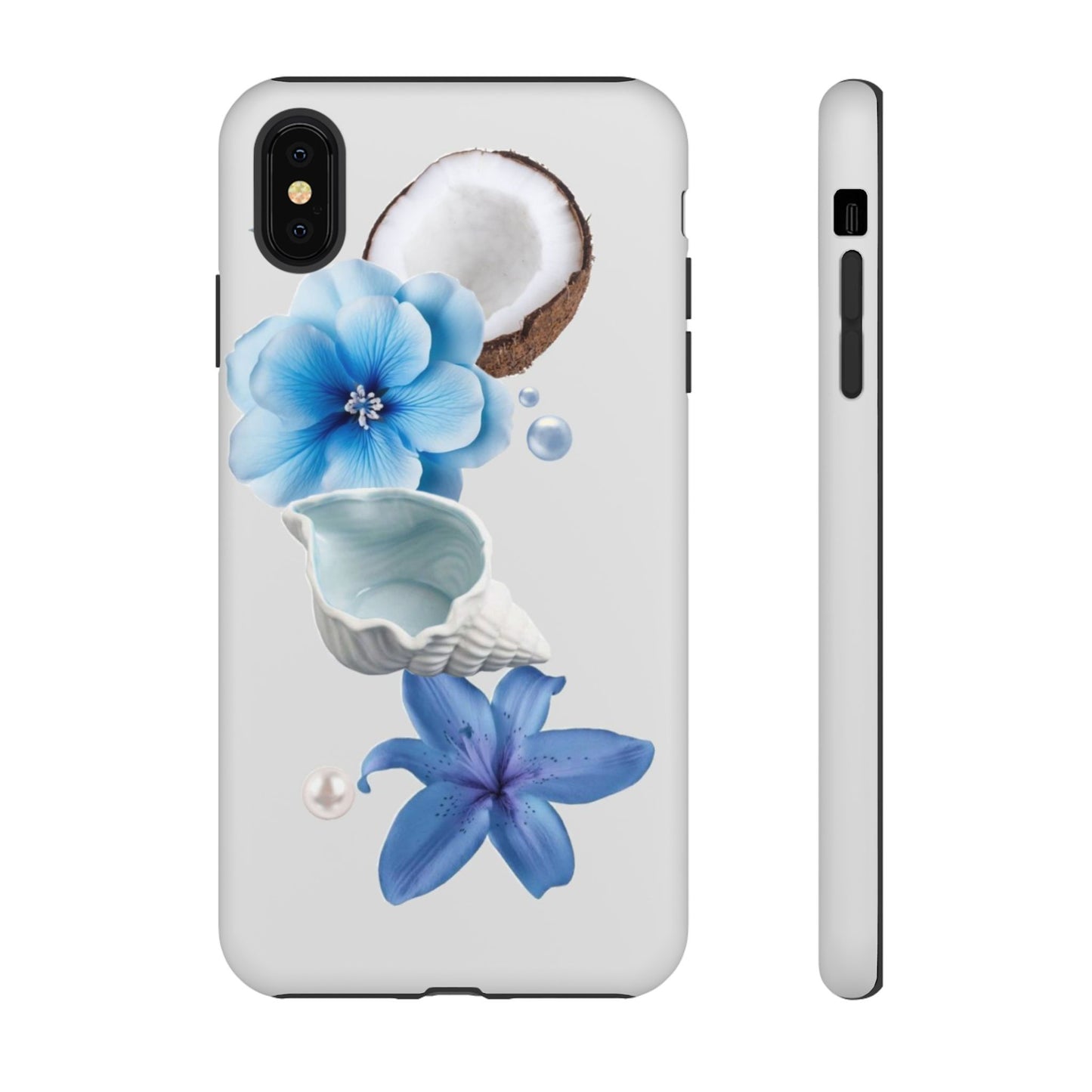 Tropical Blue Floral Phone Case — Coconut, Shell & Starfish Design