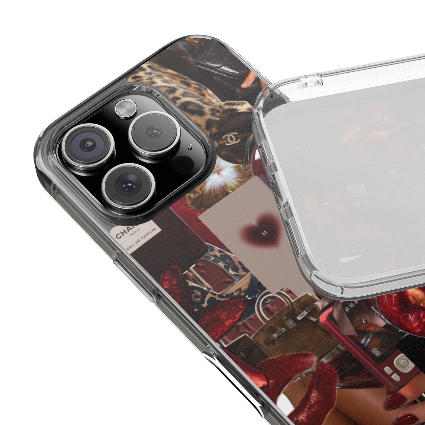 Clear Impact-Resistant Phone Case — Retro Cherry Collage Design