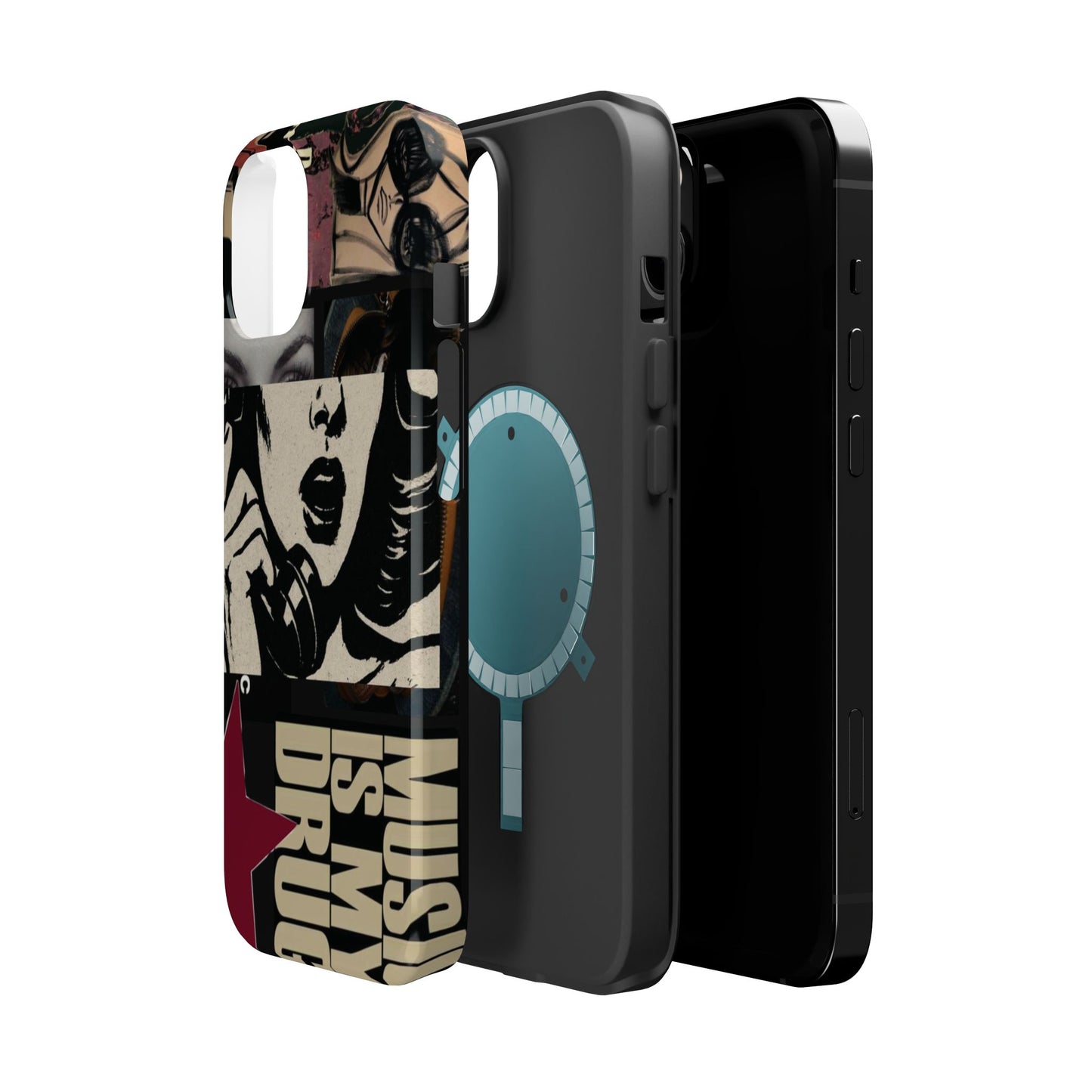 Magnetic Impact Phone Case — Retro Pop Art "Music Is My Drug" Design