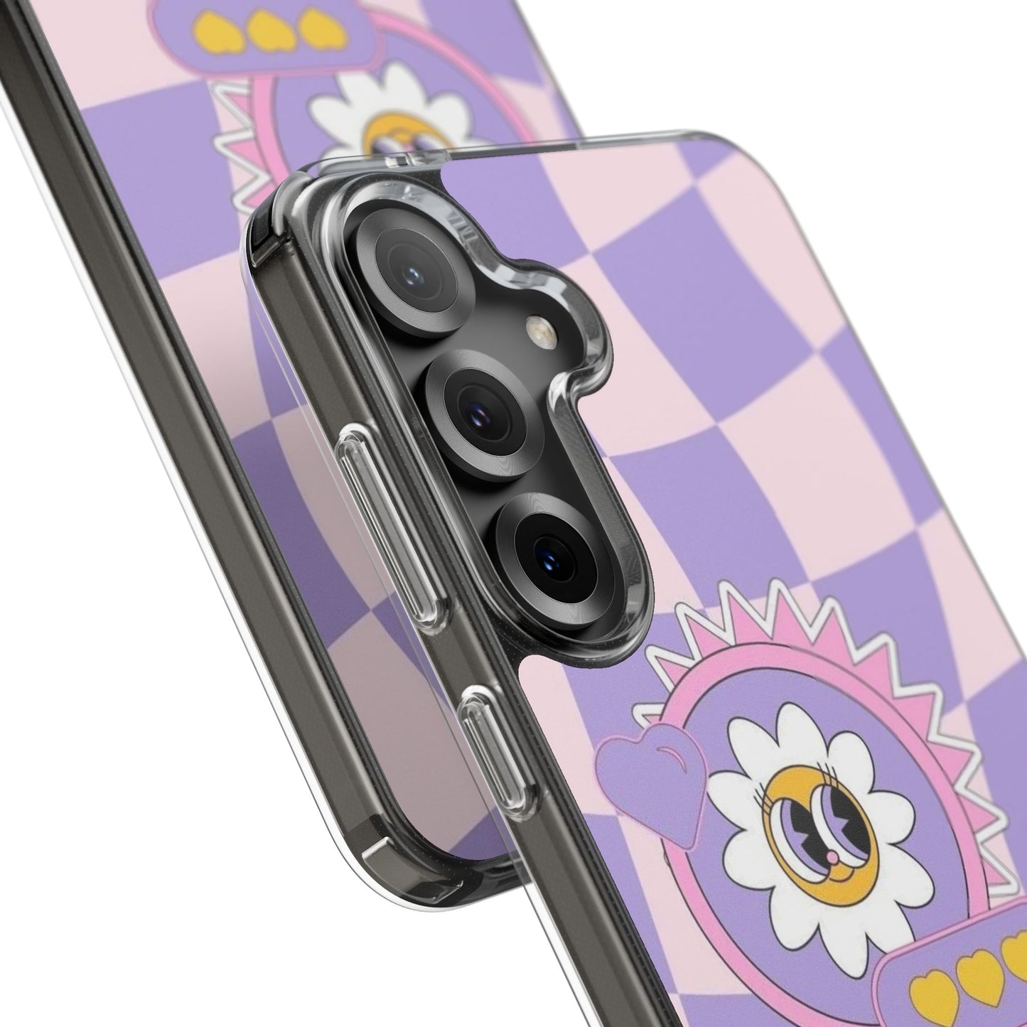 Clear Impact-Resistant Case — Cute Purple Checkerboard Dino with 'Mulu'