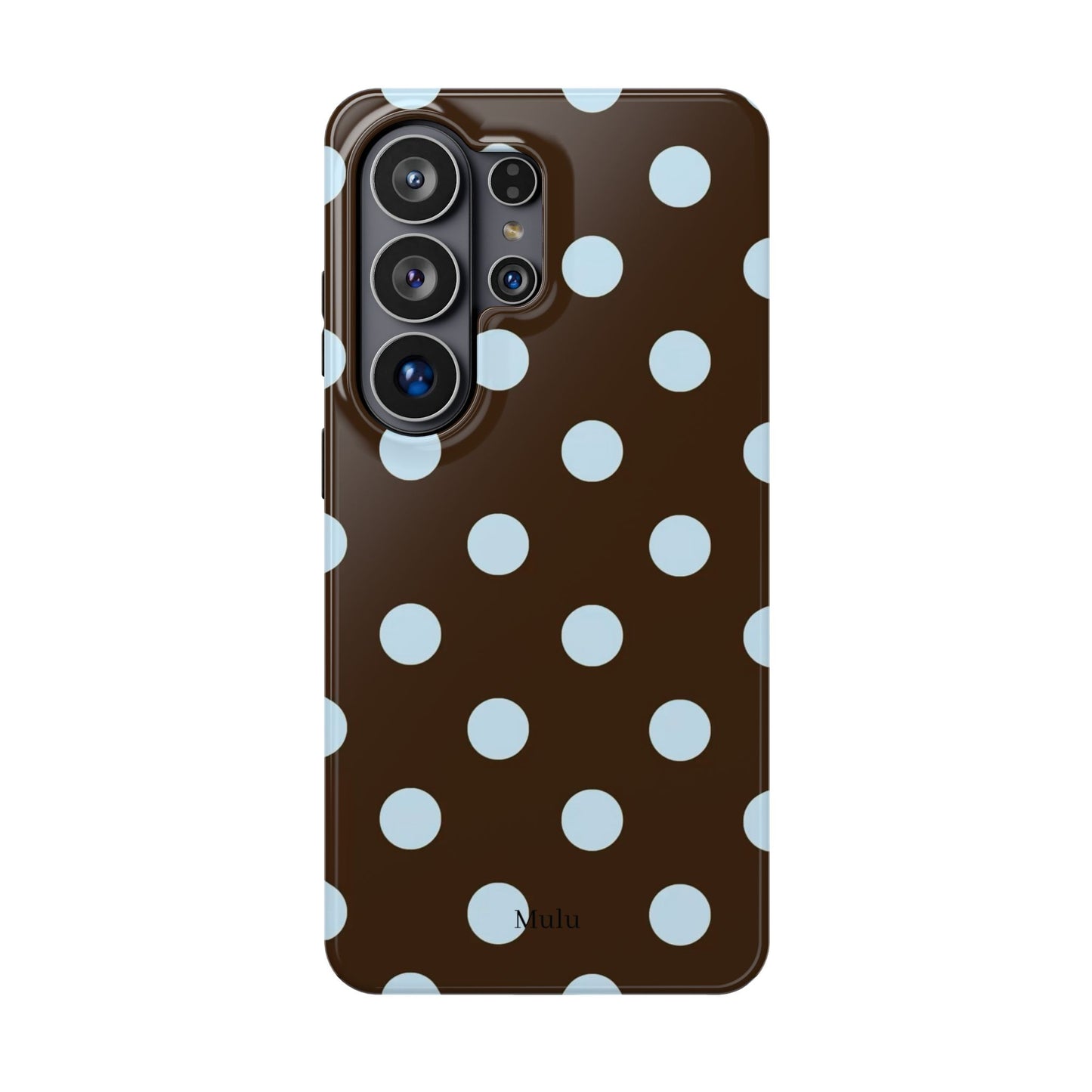 Polka Dot Magnetic Phone Case — Brown with Light Blue Dots, Impact-Resistant